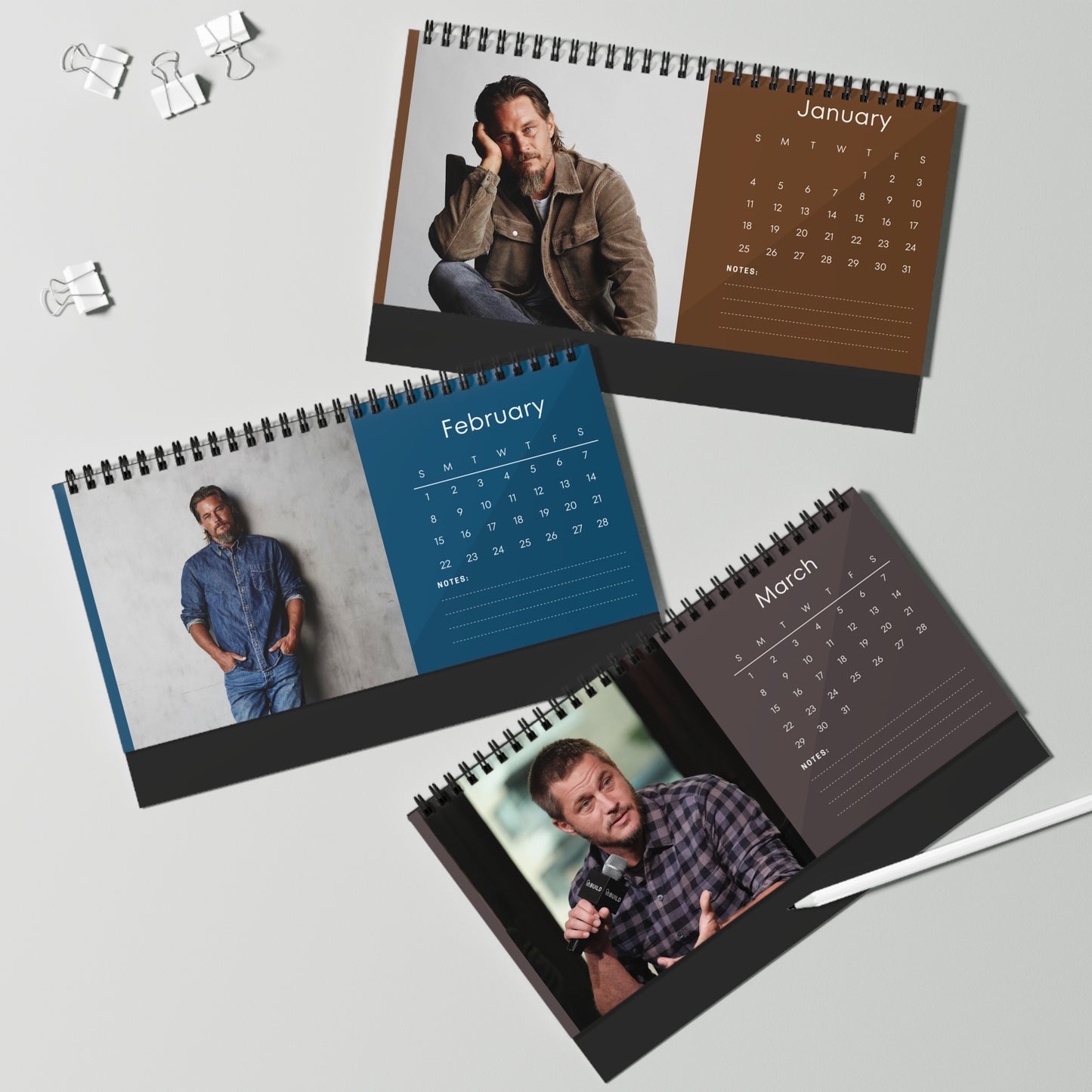 Travis Fimmel 2026 Desk Calendar | Premium Spiral Bound Celebrity Photo Calendar | High-Quality Fan Gift & Desk Décor