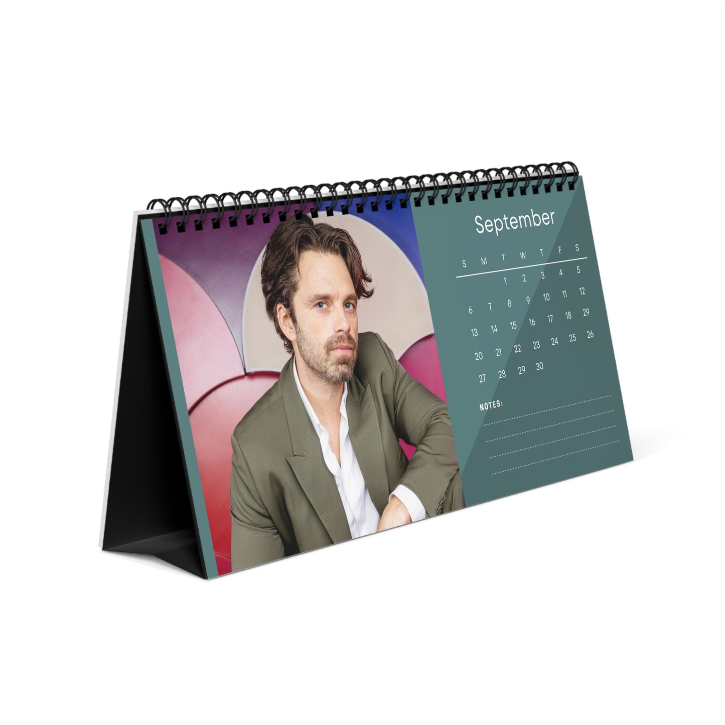 Sebastian Stan 2026 Desk Calendar | Premium Spiral Bound Celebrity Photo Calendar | High-Quality Fan Gift & Desk Décor