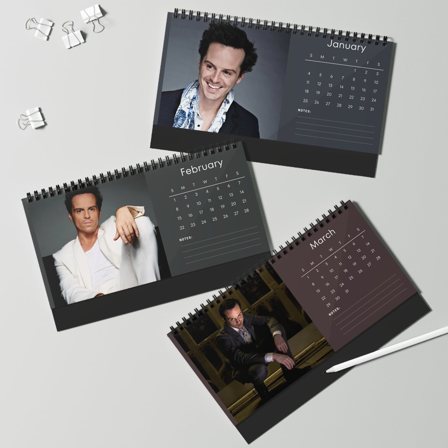 Andrew Scott 2026 Desk Calendar | Celebrity Spiral Bound Photo Calendar | Fan Collectible Gift | Stylish Desk & Office Décor