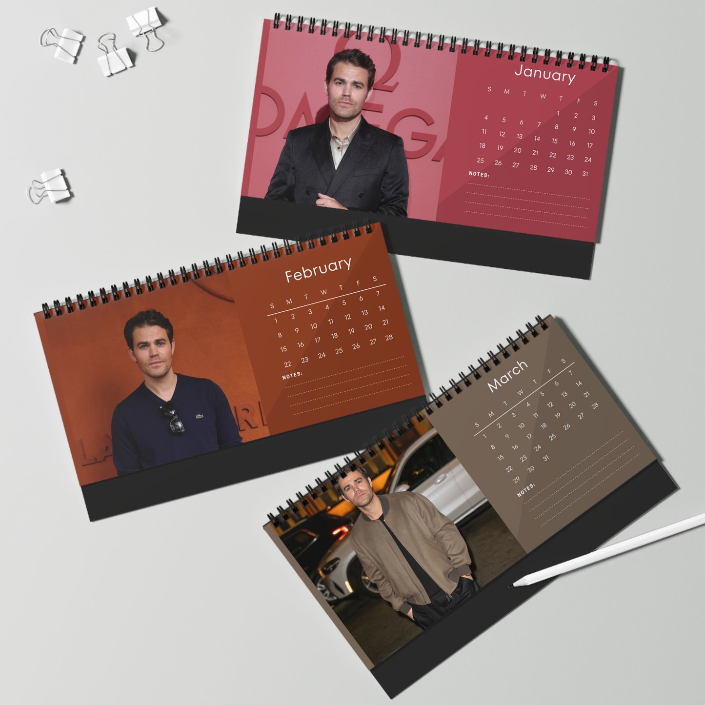 Paul Wesley 2026 Desk Calendar | Premium Spiral Bound Celebrity Photo Calendar | High-Quality Fan Gift & Desk Décor