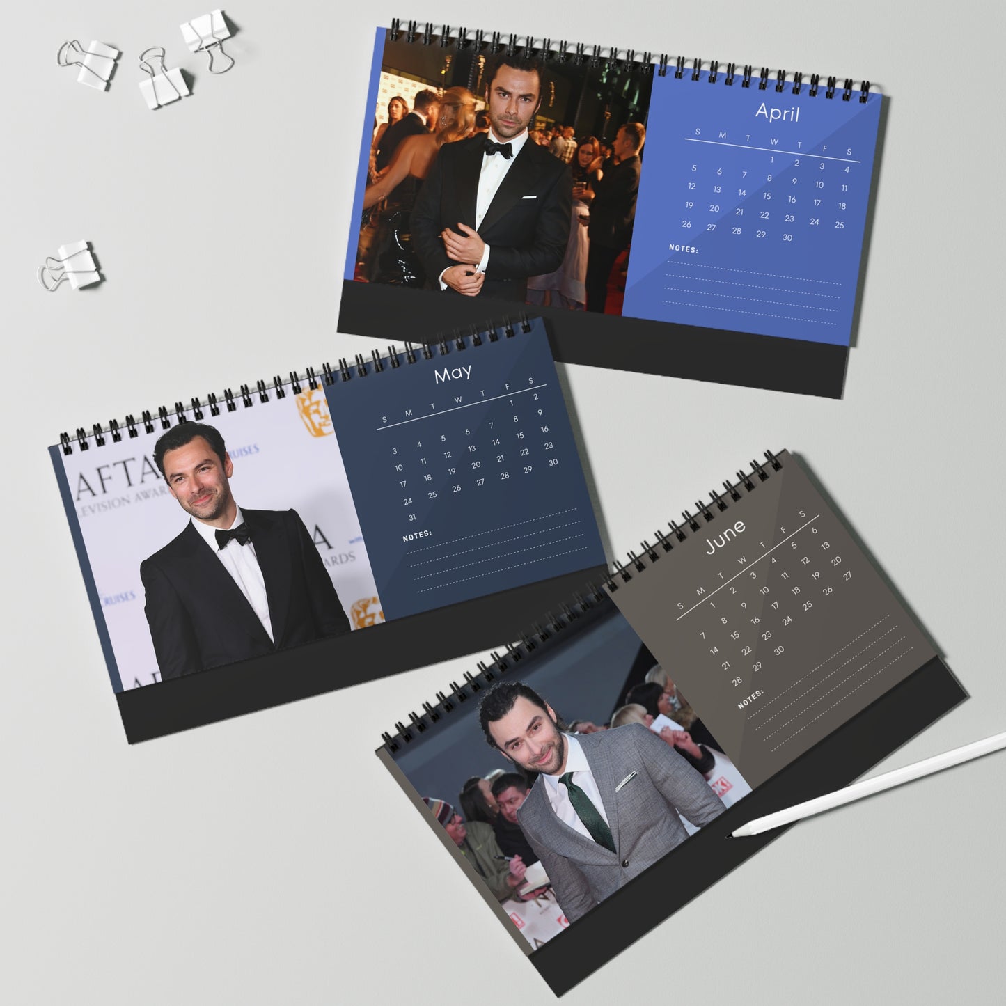 Aidan Turner 2026 Desk Calendar | Premium Spiral Bound Celebrity Photo Calendar | High Quality Collectible Gift for Fans & Desk Décor