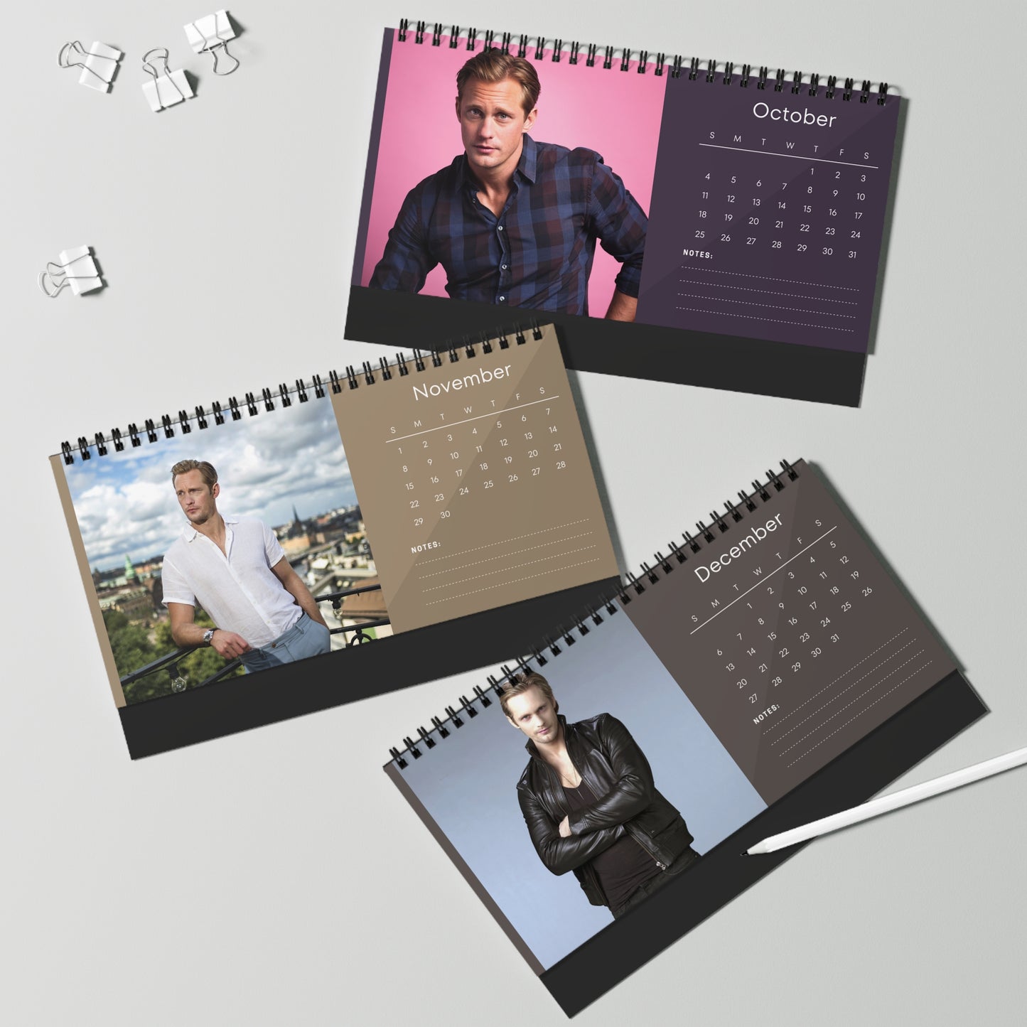 Alexander Skarsgård 2026 Desk Calendar | Premium Spiral Bound Celebrity Photo Calendar | Collectible Fan Gift | Stylish Desk & Office Décor