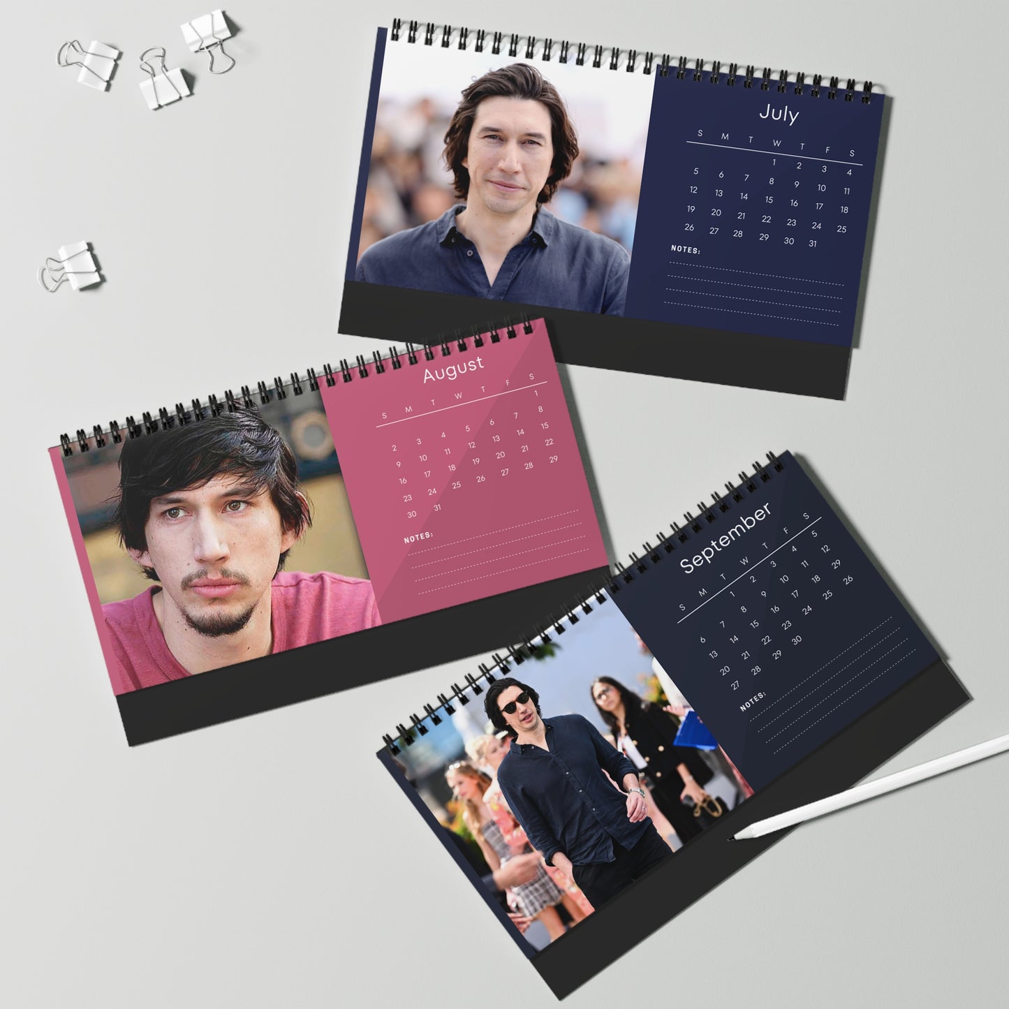 Adam Driver 2026 Desk Calendar, 12 Month Celebrity Photo Calendar for Fans and Collectors, Premium Quality Gift