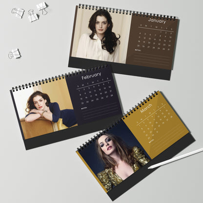 Anne Hathaway 2026 Desk Calendar | Celebrity Spiral Bound Photo Calendar | Fan Collectible Gift | Stylish Desk & Office Décor