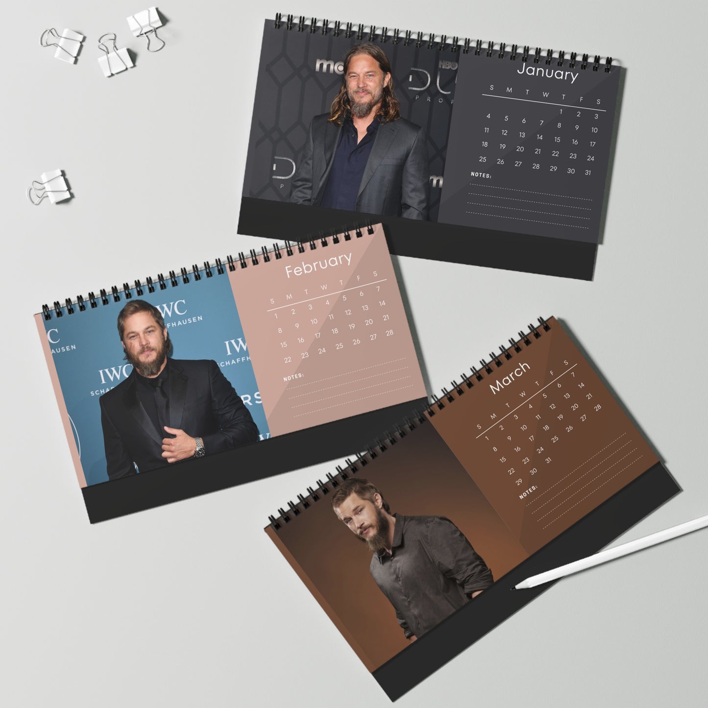 Travis Fimmel 2026 Desk Calendar | Celebrity Spiral Bound Photo Calendar | Fan Collectible Gift | Stylish Desk & Office Décor