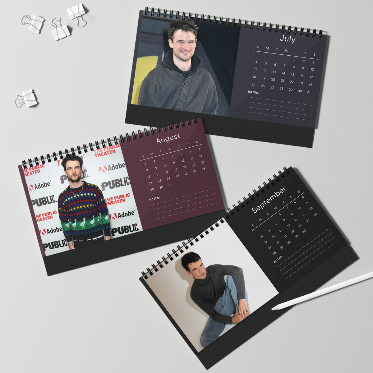 Tom Sturridge 2027 Desk Calendar Vol 1 | Spiral Bound Photo Calendar | Fan Gift