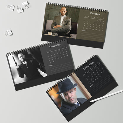 Jason Statham 2026 Desk Calendar | Celebrity Spiral Bound Photo Calendar | Action Star Fan Collectible | Stylish Desk & Office Décor