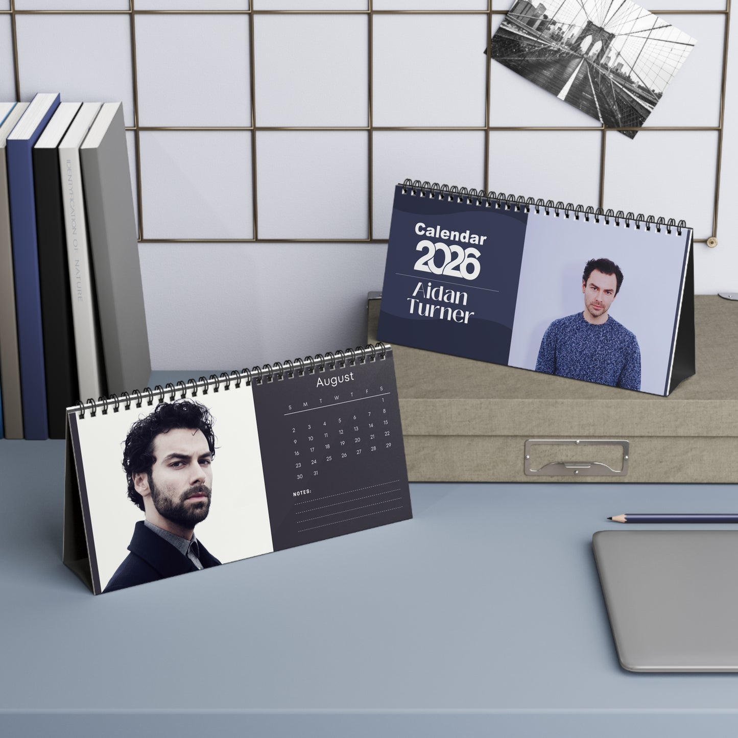 Aidan Turner 2026 Desk Calendar | Celebrity Spiral Bound Photo Calendar | Fan Collectible Gift | Stylish Desk & Office Décor