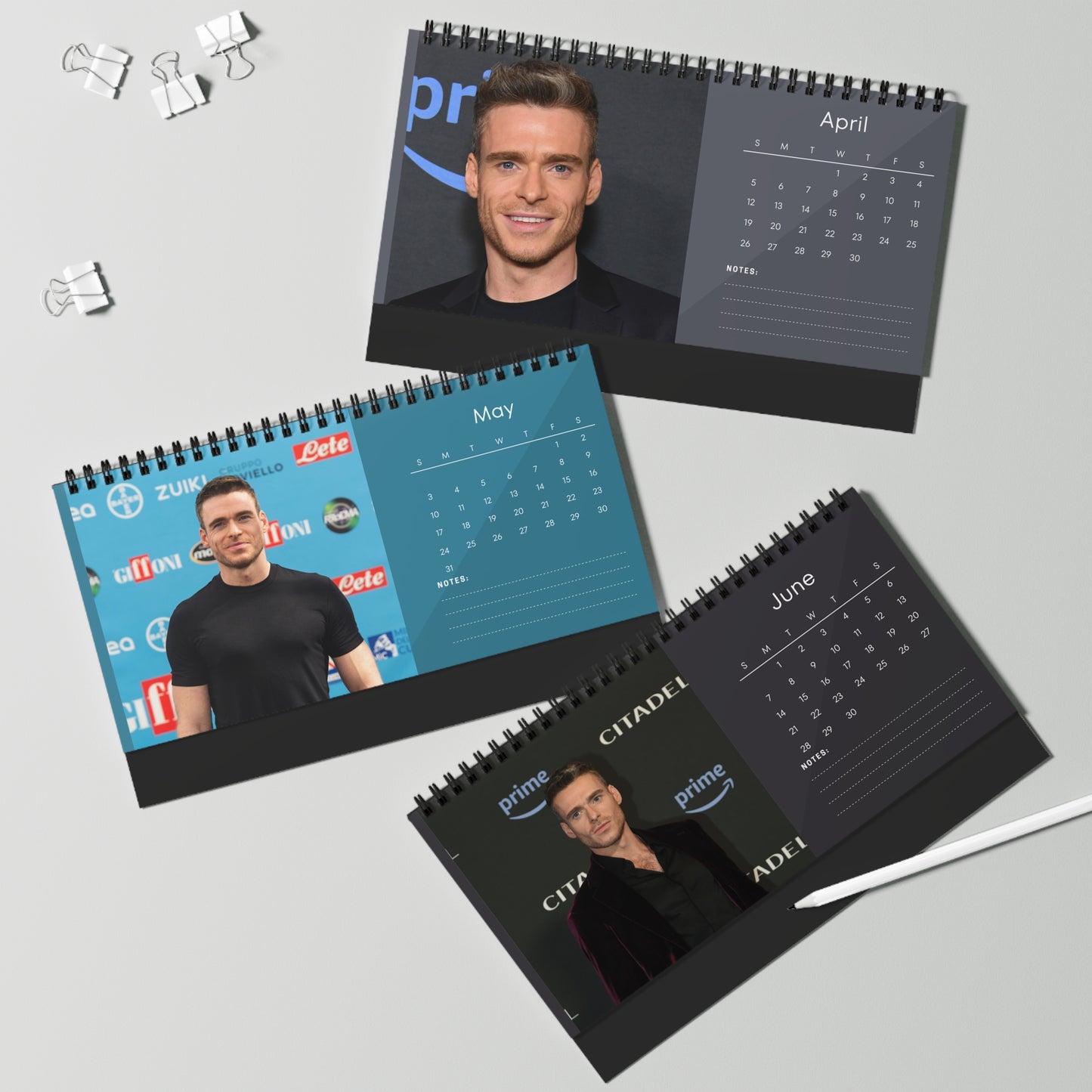 Richard Madden 2026 Desk Calendar | Premium Spiral-Bound Celebrity Photo Calendar | Fan Gift & Stylish Desk Décor