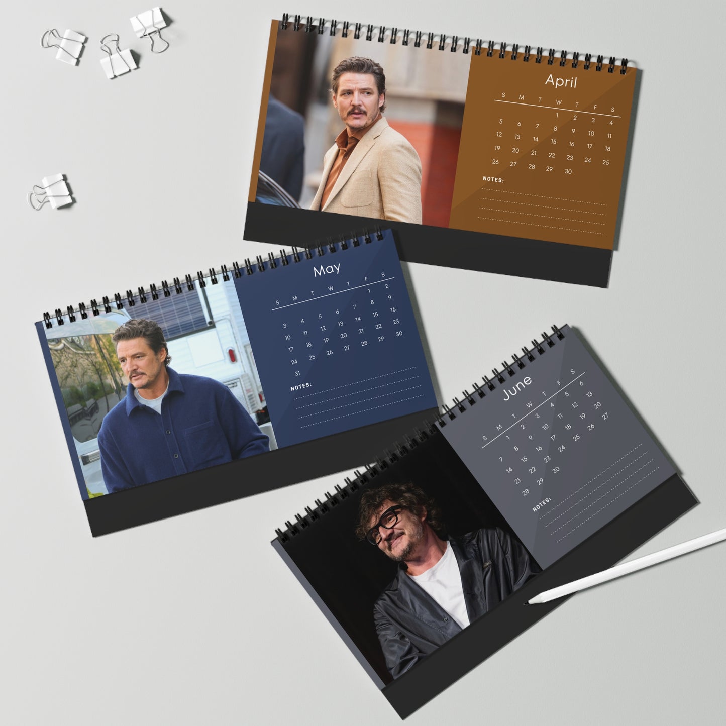 Pedro Pascal 2026 Desk Calendar | Premium Spiral Bound Celebrity Photo Calendar | High-Quality Fan Gift & Desk Décor