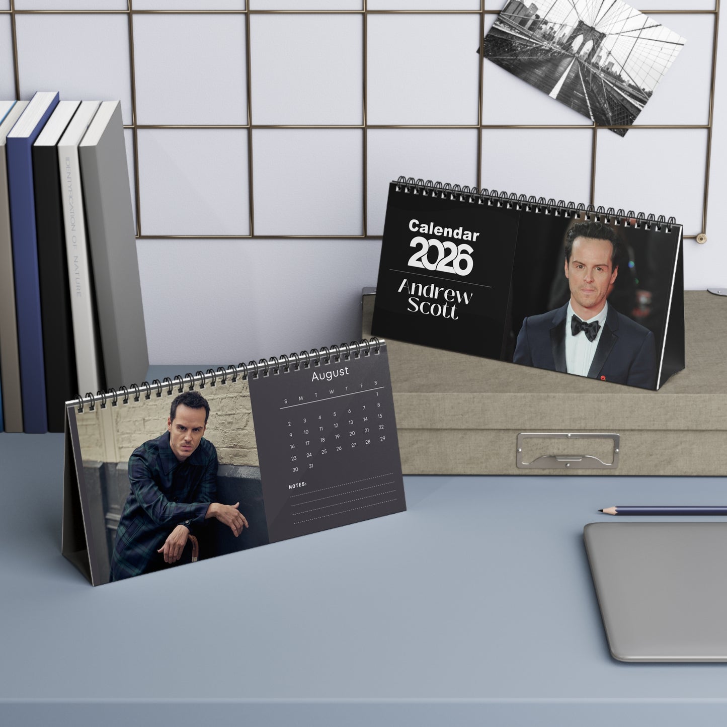 Andrew Scott 2026 Desk Calendar | Celebrity Spiral Bound Photo Calendar | Fan Collectible Gift | Stylish Desk & Office Décor
