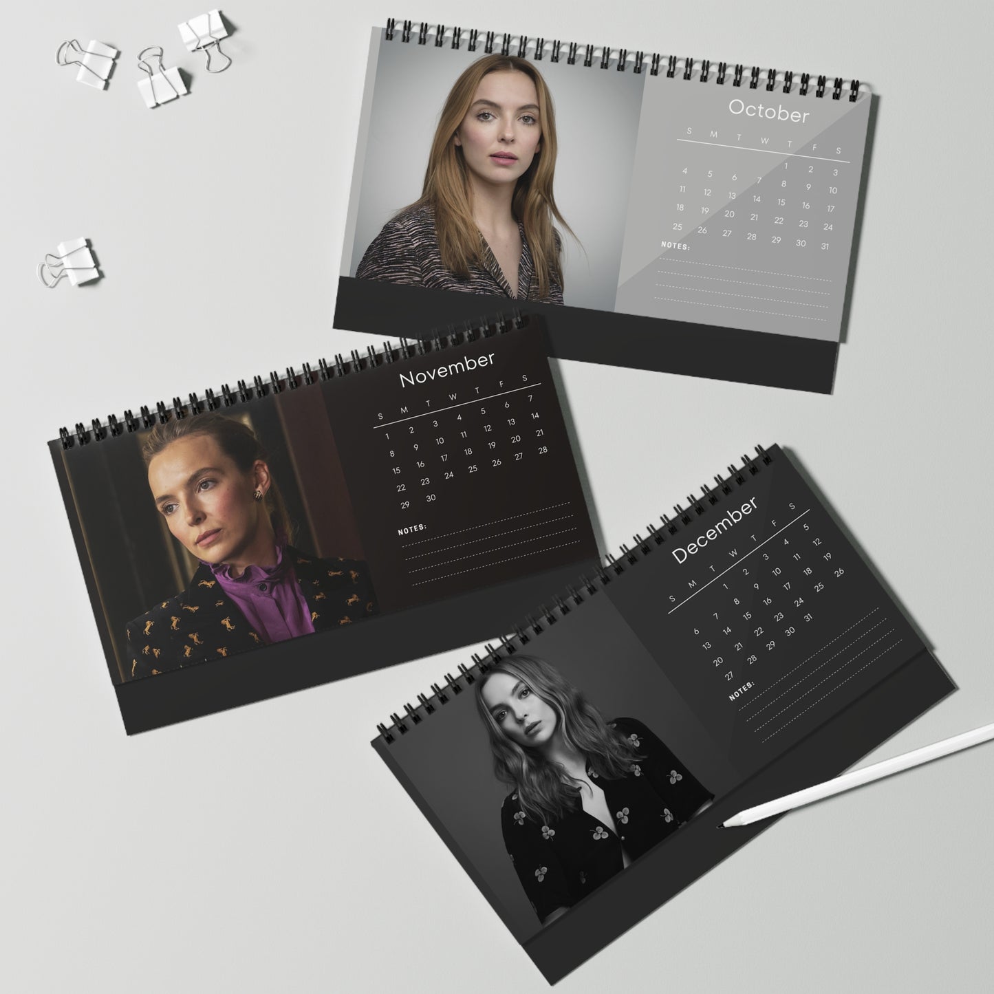 Jodie Comer 2026 Desk Calendar | Premium Spiral Bound Celebrity Photo Calendar | Collectible Fan Gift | Stylish Desk & Office Décor
