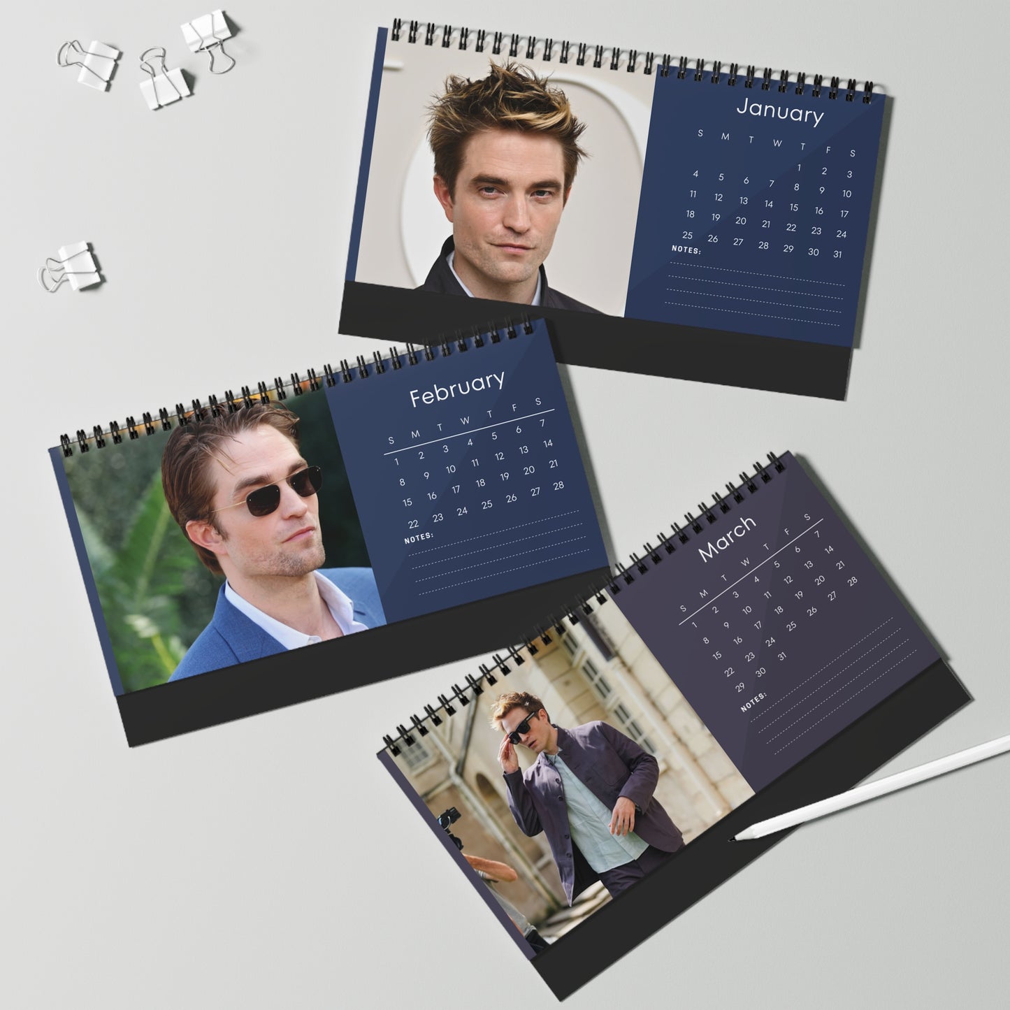 Robert Pattinson 2026 Desk Calendar | Premium Celebrity Photo Calendar | Stylish Desk Décor & Fan Gift