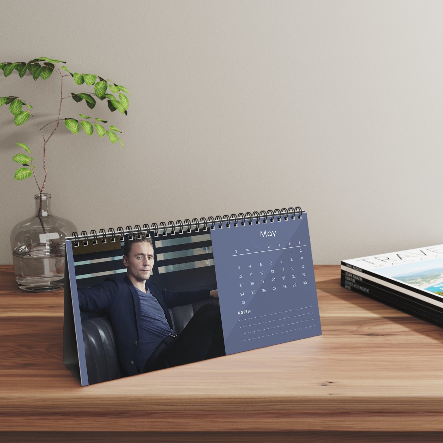 Tom Hiddleston 2026 Desk Calendar | Premium Spiral Bound Celebrity Photo Calendar | Collectible Fan Gift | Stylish Desk & Office Décor