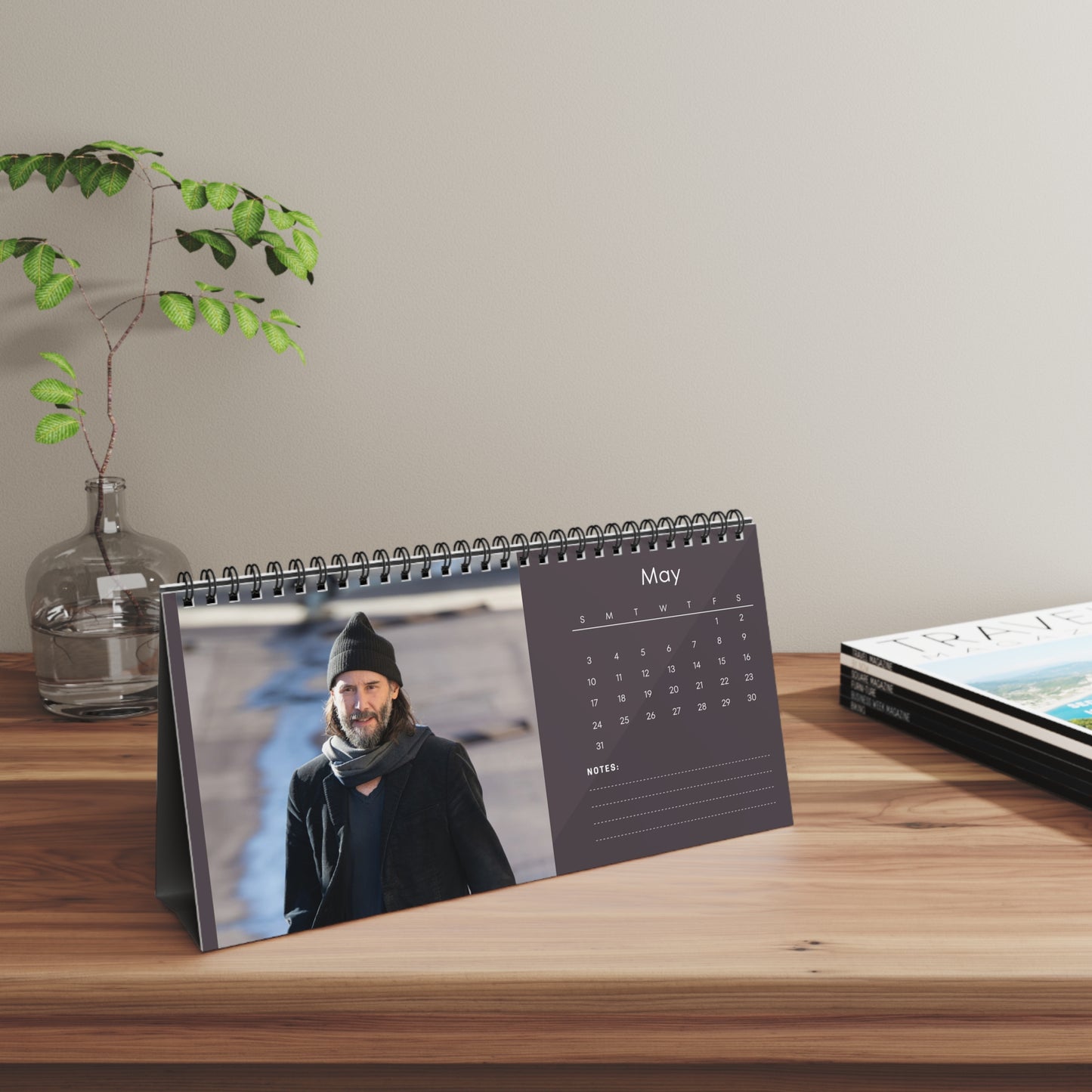 Keanu Reeves 2026 Desk Calendar | Premium Spiral Bound Celebrity Photo Calendar | High-Quality Fan Gift & Desk Décor