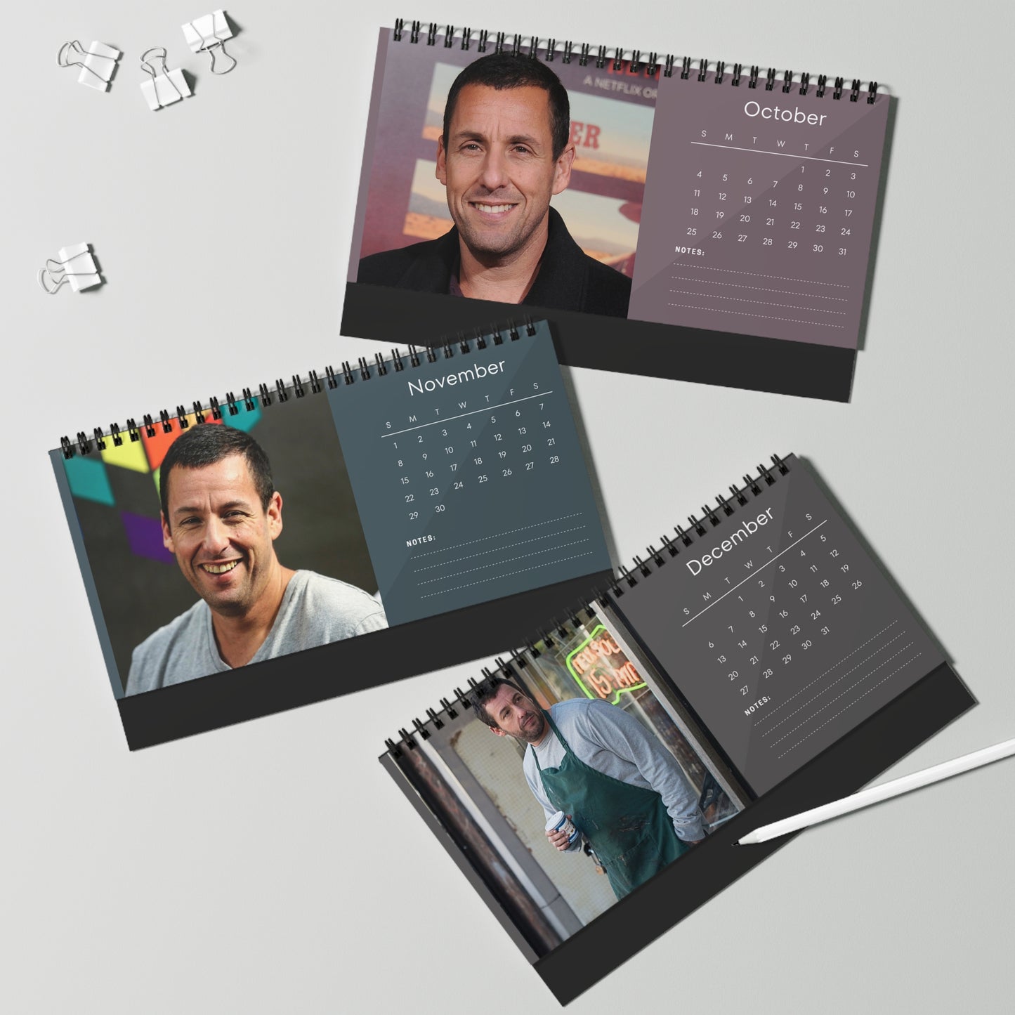 Adam Sandler 2026 Desk Calendar | Celebrity Spiral Bound Photo Calendar | Comedy Star Fan Gift | Collectible Desk & Office Décor