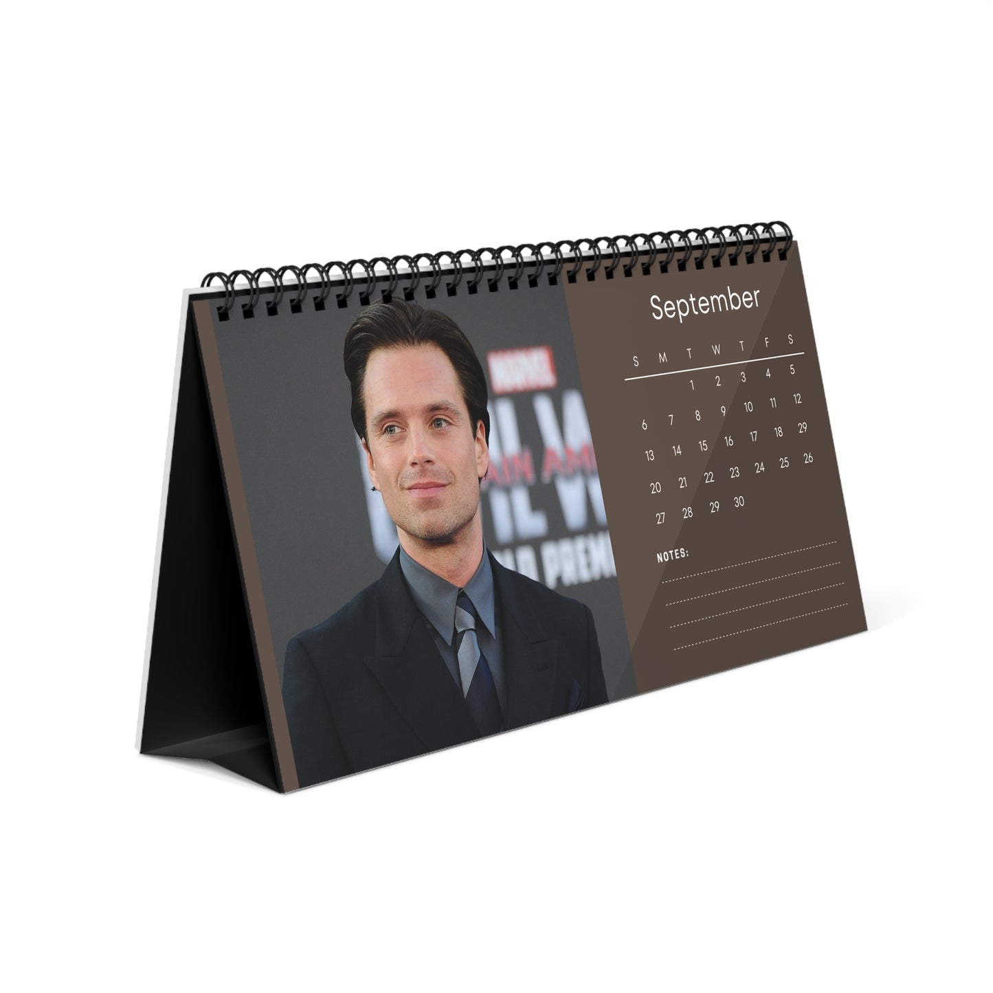 Sebastian Stan 2026 Desk Calendar | Celebrity Spiral Bound Photo Calendar | Fan Collectible Gift | Stylish Desk & Office Décor