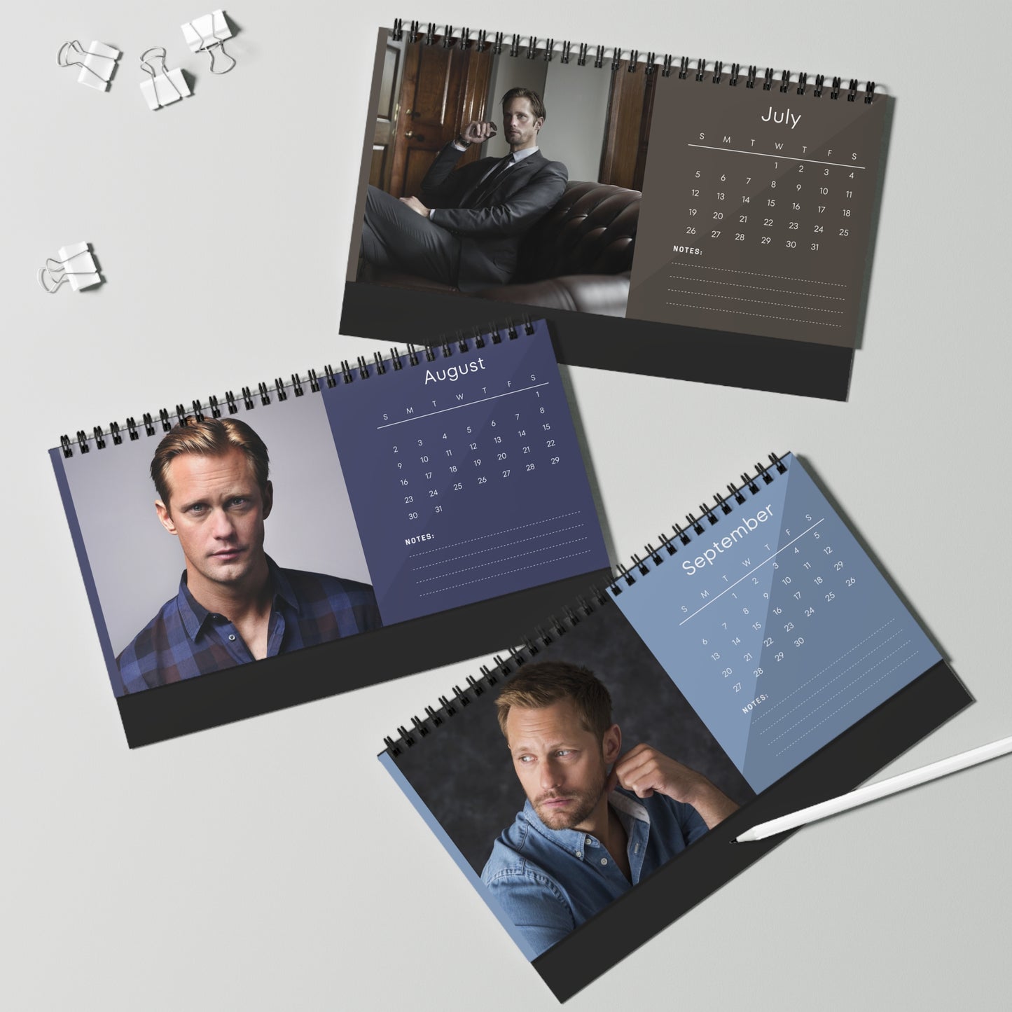 Alexander Skarsgård 2026 Desk Calendar | Premium Spiral Bound Celebrity Photo Calendar | Collectible Gift for Fans | Stylish Desk & Office Décor