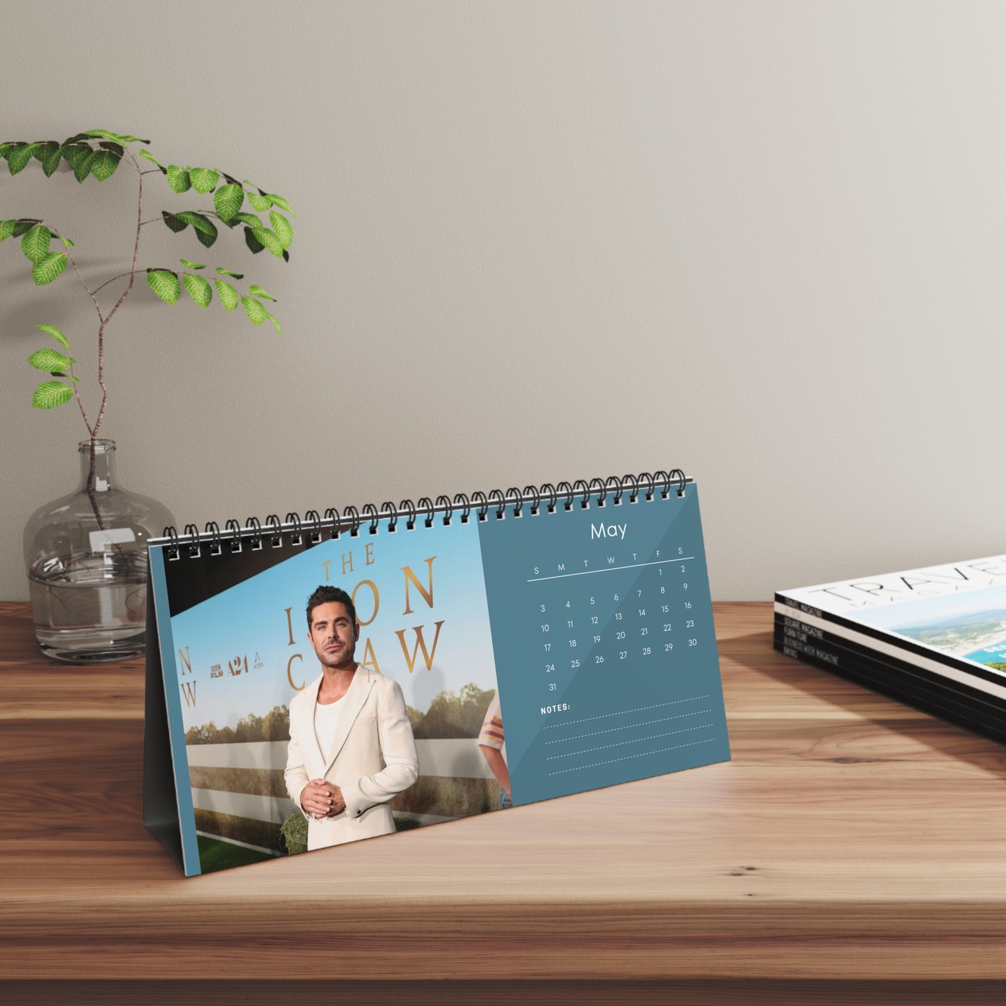 Zac Efron 2026 Desk Calendar | Premium Spiral Bound Celebrity Photo Calendar | High-Quality Fan Gift & Desk Décor