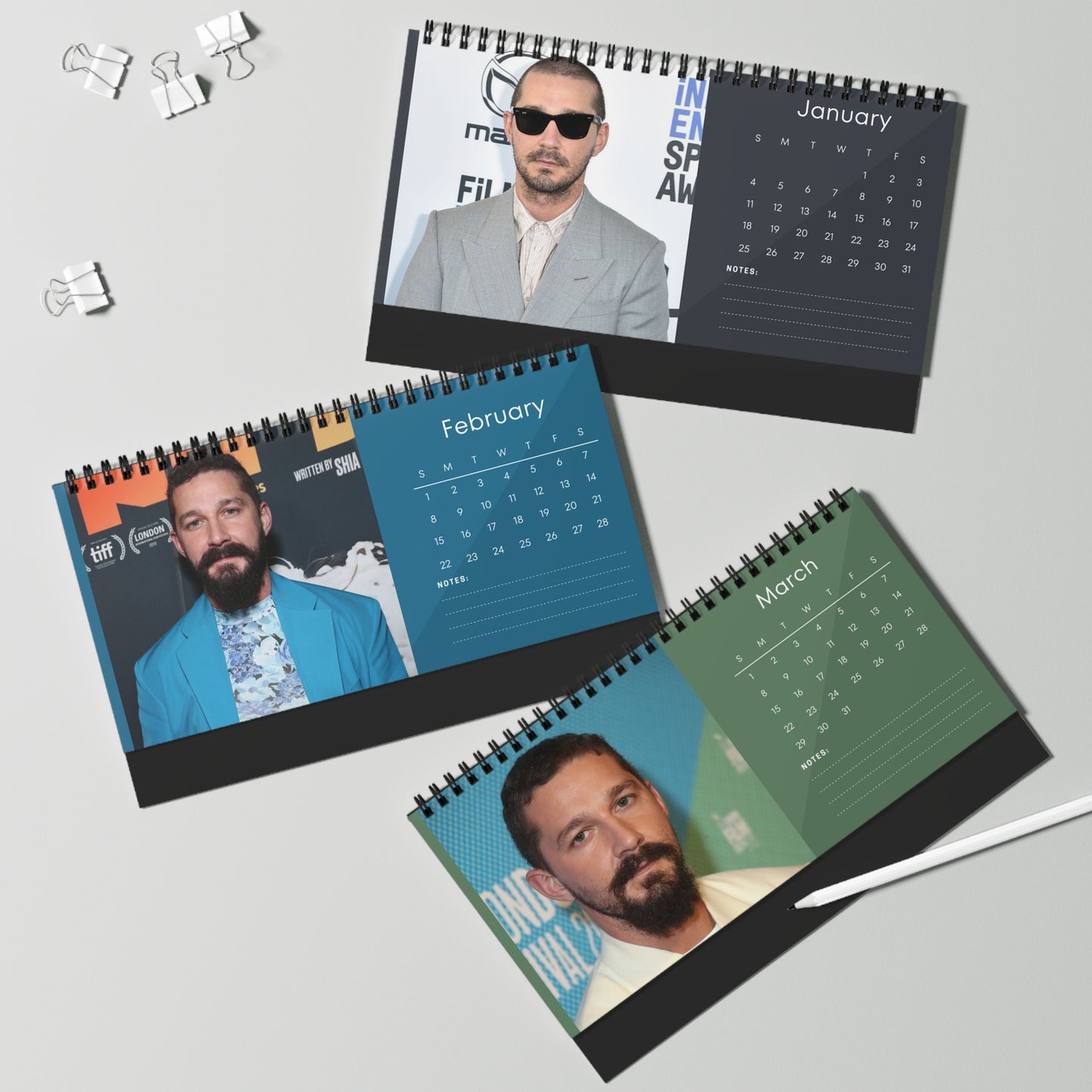 Shia LaBeouf 2026 Desk Calendar | Celebrity Photo Calendar | Hollywood Actor | Stylish Desk Accessory & Fan Gift