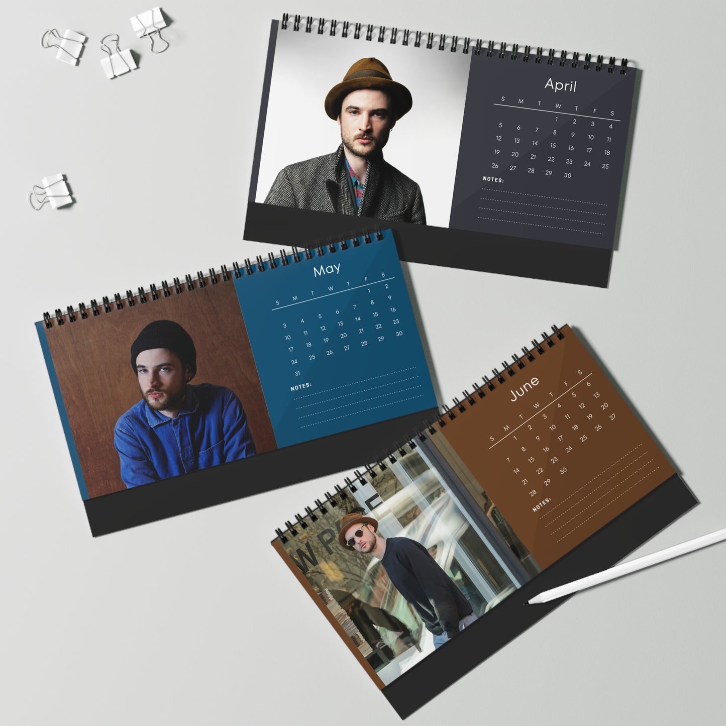 Tom Sturridge 2026 Desk Calendar | Premium Spiral Bound Celebrity Photo Calendar | High-Quality Fan Gift & Desk Décor