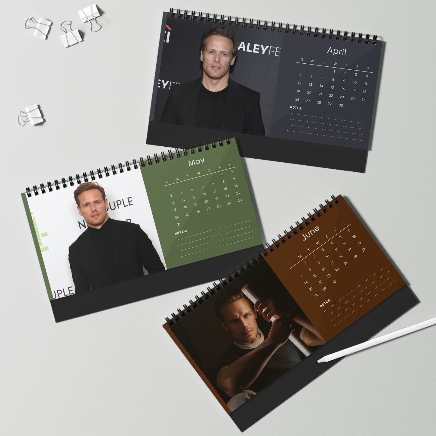Sam Heughan 2026 Desk Calendar | Celebrity Photo Calendar | Premium Desk Accessory & Fan Gift