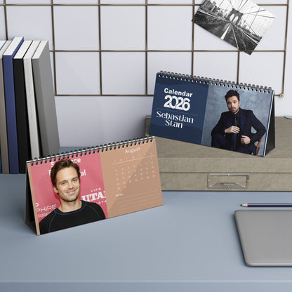 Sebastian Stan 2026 Desk Calendar | Celebrity Spiral Bound Photo Calendar | Fan Collectible Gift | Stylish Desk & Office Décor