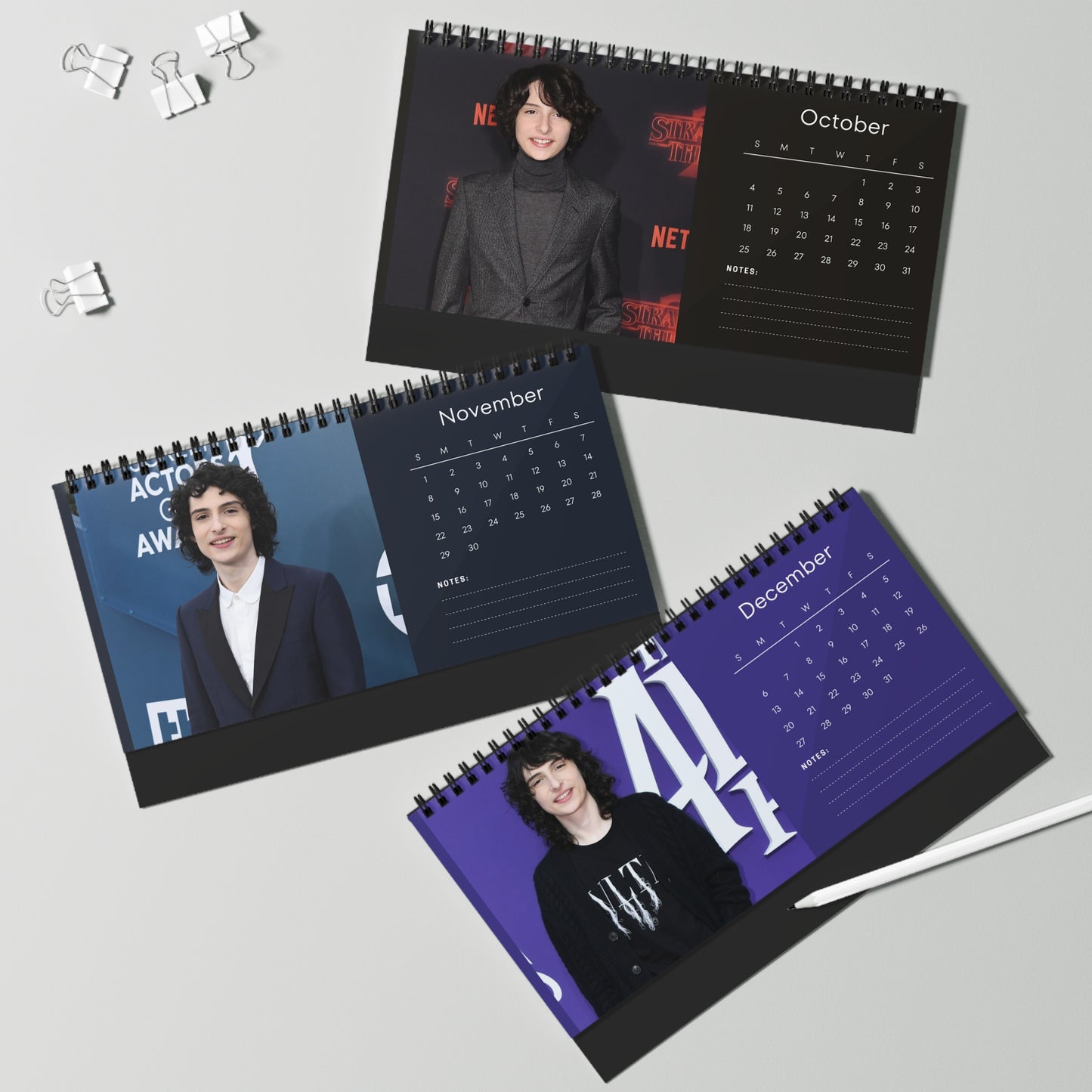 Finn Wolfhard 2026 Desk Calendar | Stranger Things Star | Celebrity Fan Gift | Cool Actor Desk Décor | Collectible Photo Calendar