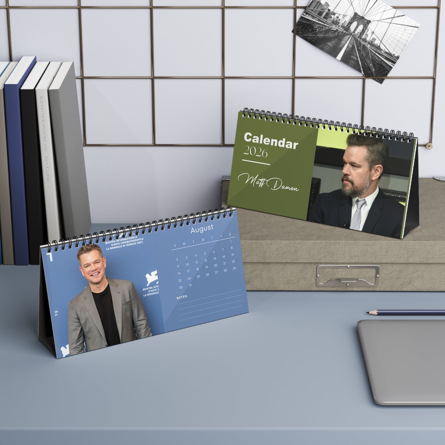 Matt Damon 2026 Desk Calendar | Premium Spiral Bound Celebrity Photo Calendar | High-Quality Fan Gift & Desk Décor