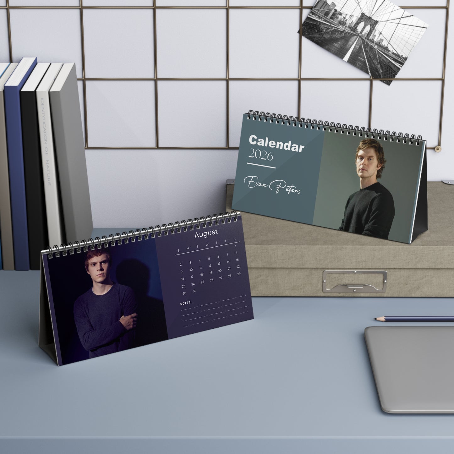 Evan Peters 2026 Desk Calendar | Premium Spiral Bound Celebrity Photo Calendar | High-Quality Fan Gift & Desk Décor