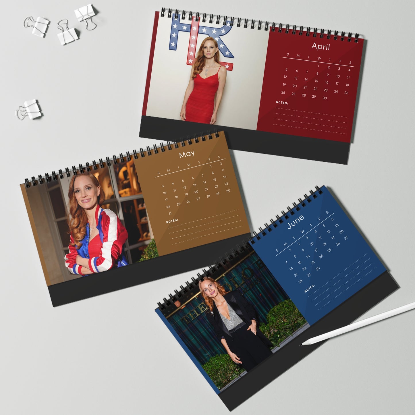 Jessica Chastain 2026 Desk Calendar | Premium Spiral Bound Celebrity Photo Calendar | High-Quality Fan Gift & Desk Décor
