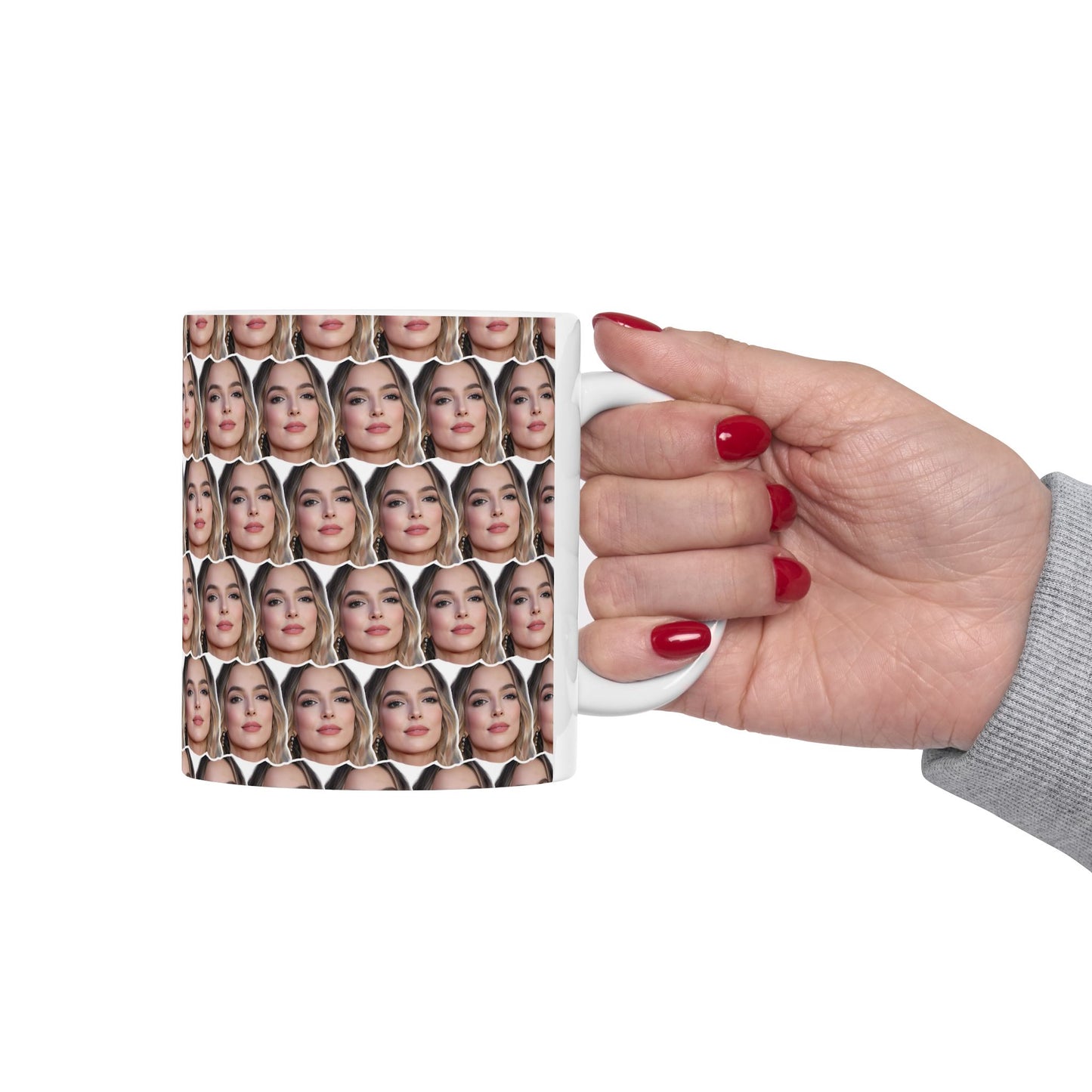 Jodie Comer Face Pattern Ceramic Mug | Unique Gift for Jodie Comer Fans