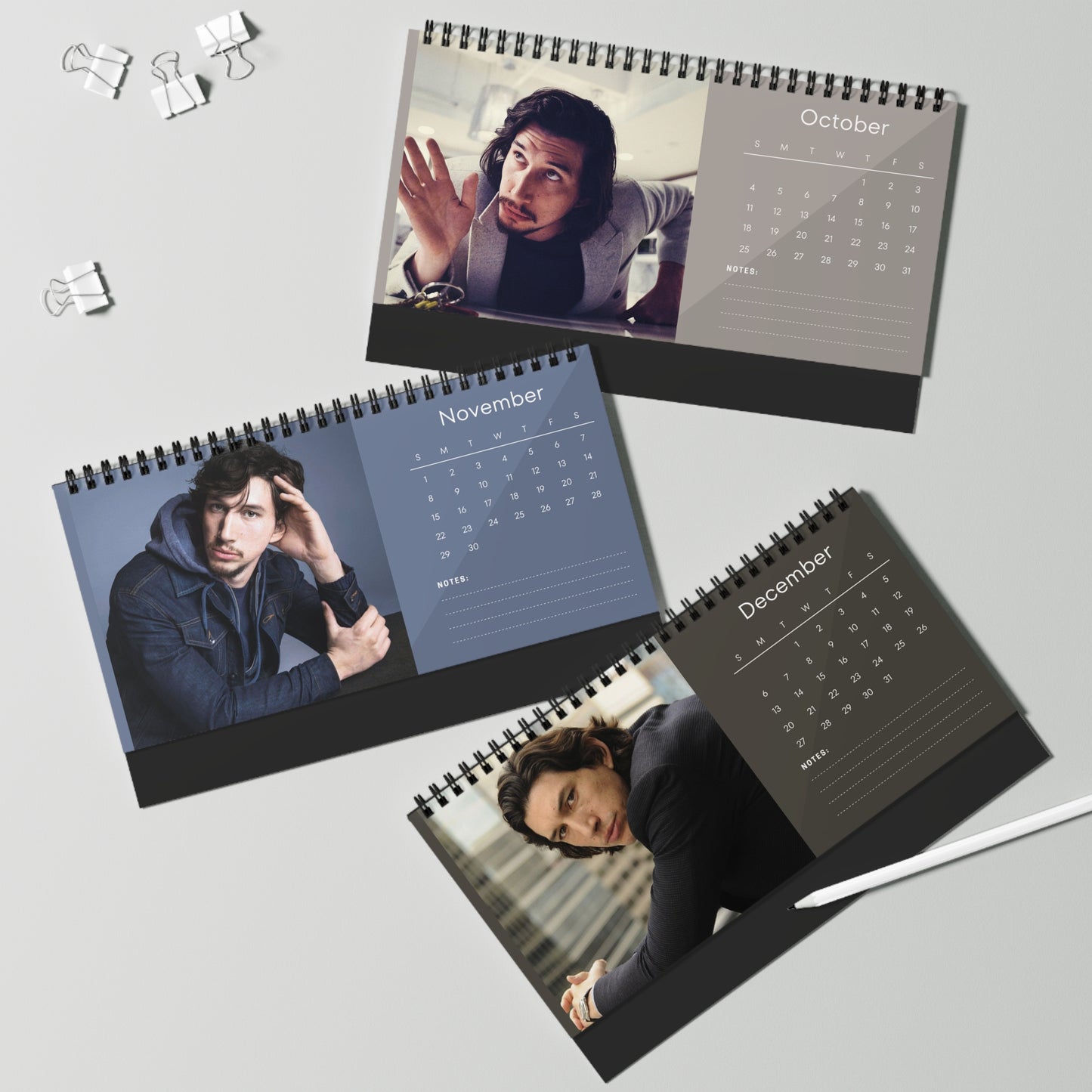 Adam Driver 2026 Desk Calendar | Premium Spiral Bound Celebrity Photo Calendar | Collectible Fan Gift | Stylish Desk & Office Décor
