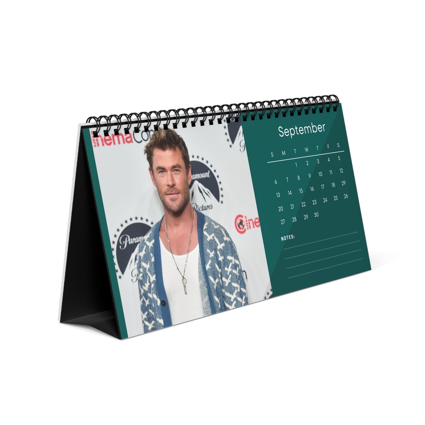 Chris Hemsworth 2026 Desk Calendar | Premium Spiral Bound Celebrity Photo Calendar | High-Quality Fan Gift & Desk Décor