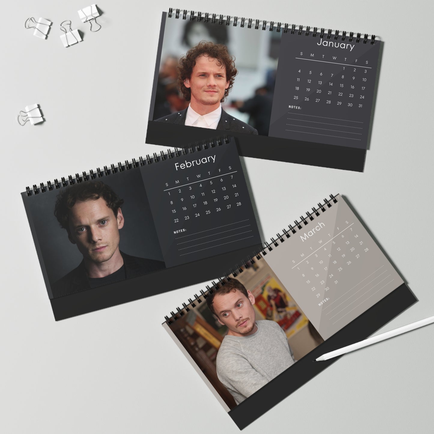 Anton Yelchin 2026 Desk Calendar | Celebrity Spiral Bound Photo Calendar | Fan Collectible Gift | Stylish Desk & Office Décor