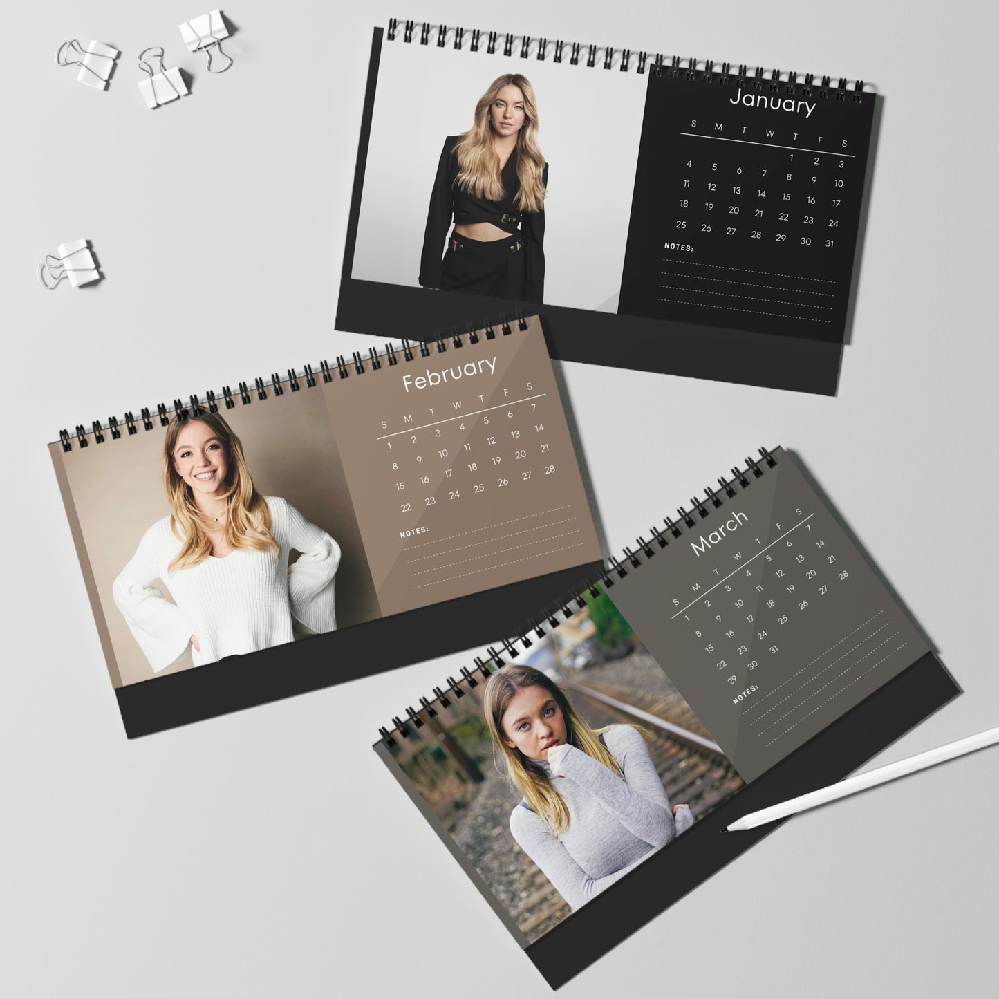 Sydney Sweeney 2026 Desk Calendar | Premium Spiral Bound Celebrity Photo Calendar | Collectible Fan Gift | Stylish Desk & Office Décor