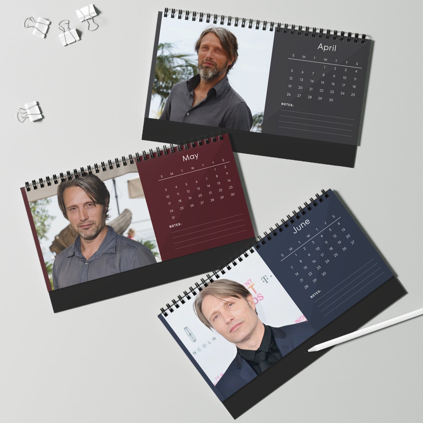 Mads Mikkelsen 2026 Desk Calendar | Premium Spiral Bound Celebrity Photo Calendar | High Quality Collectible Gift for Fans & Desk Décor