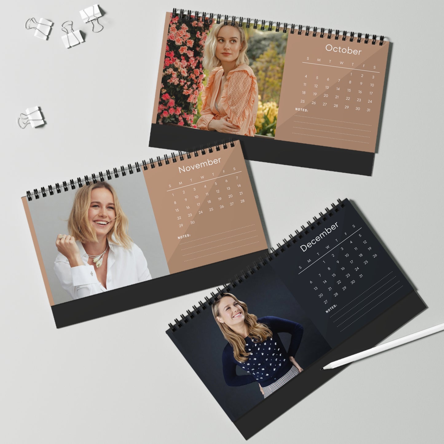 Brie Larson 2026 Desk Calendar | Premium Spiral Bound Celebrity Photo Calendar | Collectible Fan Gift | Stylish Desk & Office Décor