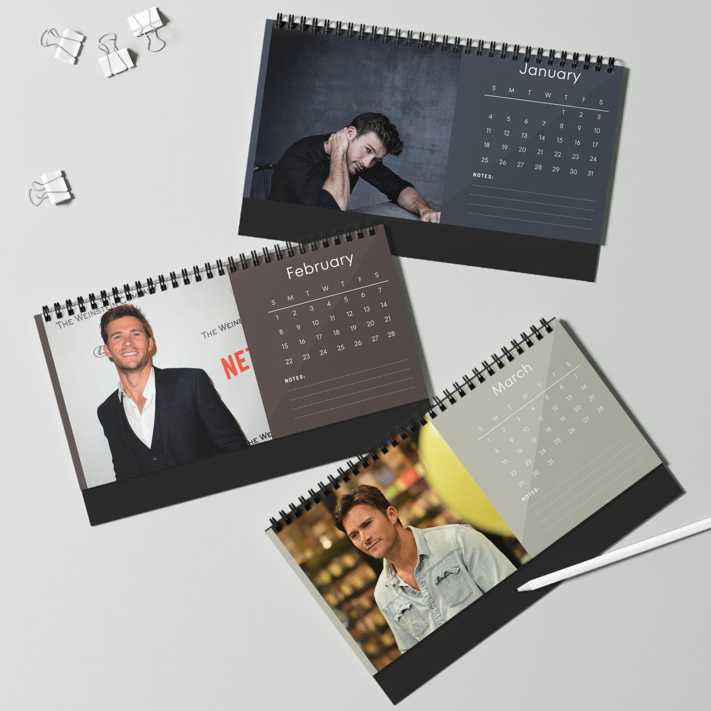 Scott Eastwood 2026 Desk Calendar | Celebrity Spiral Bound Photo Calendar | Fan Collectible Gift | Stylish Desk & Office Décor