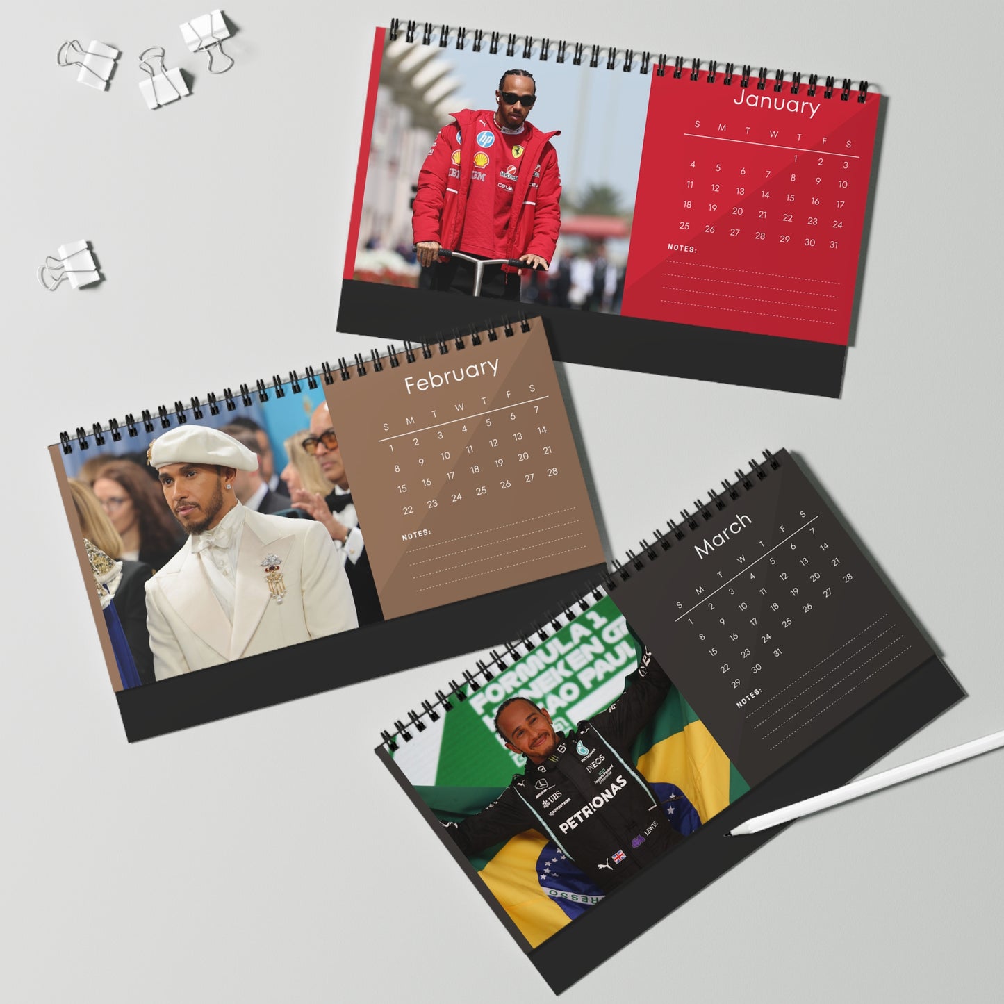 Lewis Hamilton 2026 Desk Calendar | F1 Racing Star Spiral Bound Photo Calendar | Fan Collectible Gift | Stylish Desk & Office Décor