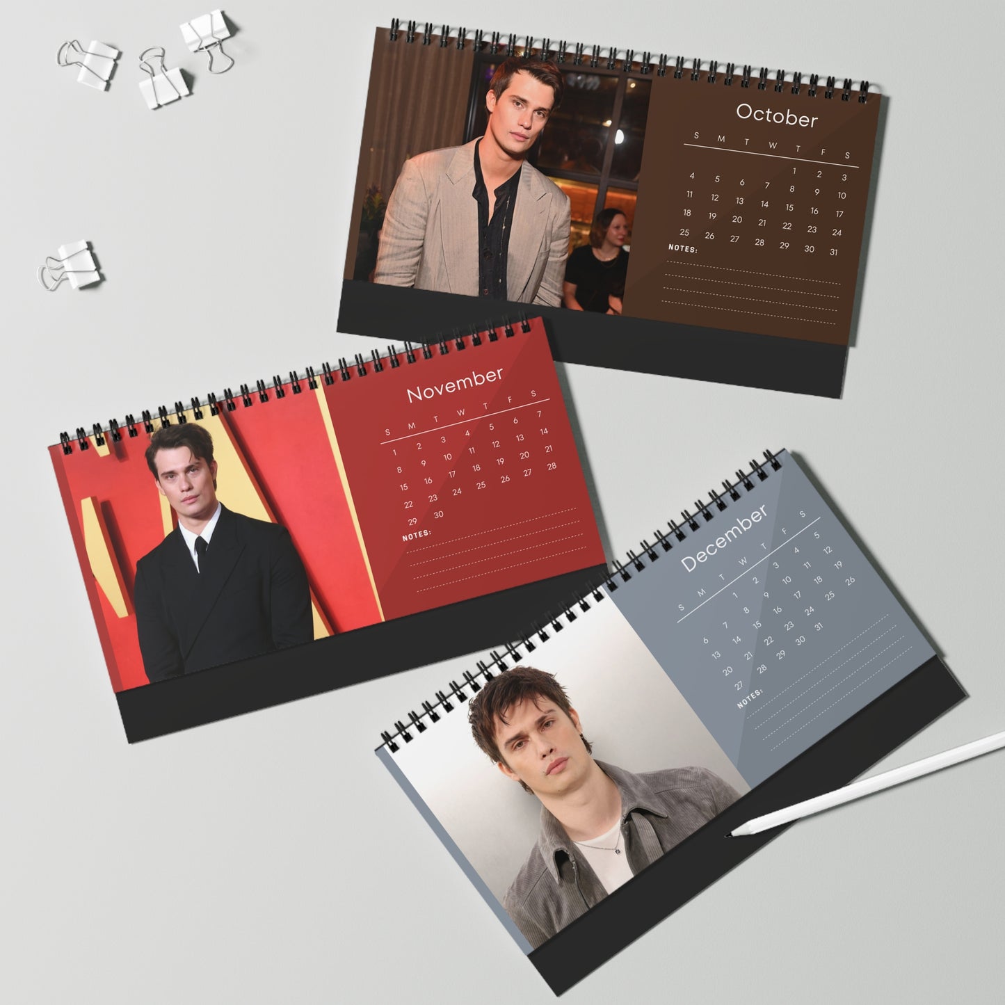 Nicholas Galitzine 2026 Desk Calendar | Premium Spiral Bound Celebrity Photo Calendar | Stylish Collectible Gift for Fans & Desk Décor