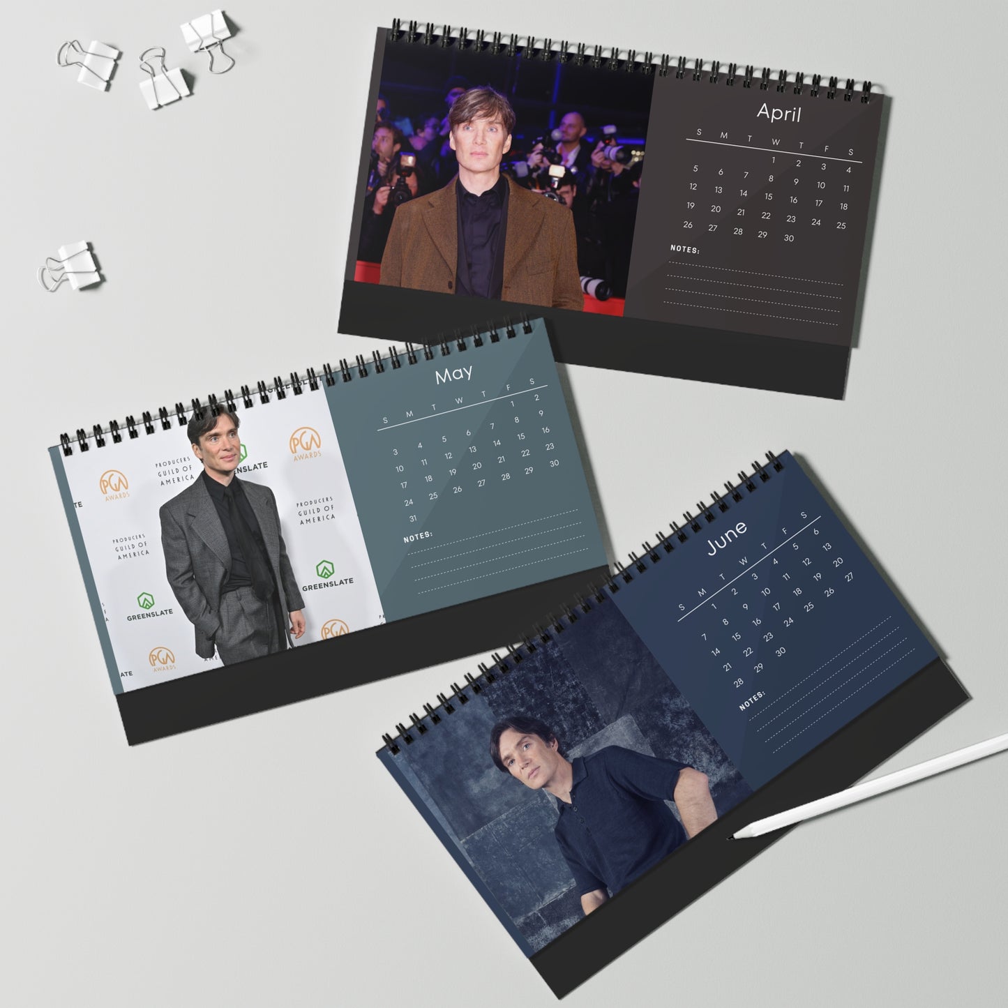 Cillian Murphy 2026 Desk Calendar | Premium Spiral Bound Celebrity Photo Calendar | High-Quality Fan Gift & Desk Décor