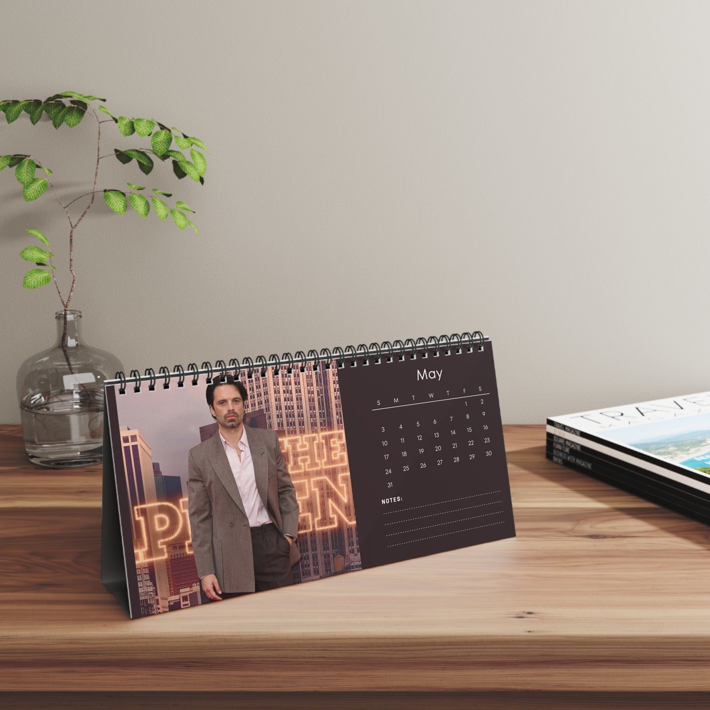 Sebastian Stan 2026 Desk Calendar | Celebrity Spiral Bound Photo Calendar | Fan Collectible Gift | Stylish Desk & Office Décor