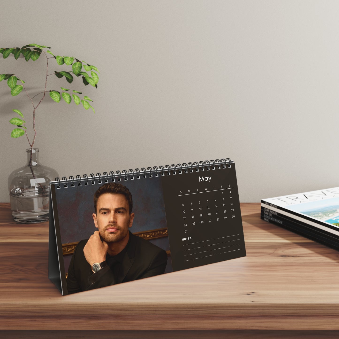 Theo James 2026 Desk Calendar | Premium Spiral Bound Celebrity Photo Calendar | Collectible Fan Gift | Stylish Desk & Office Décor