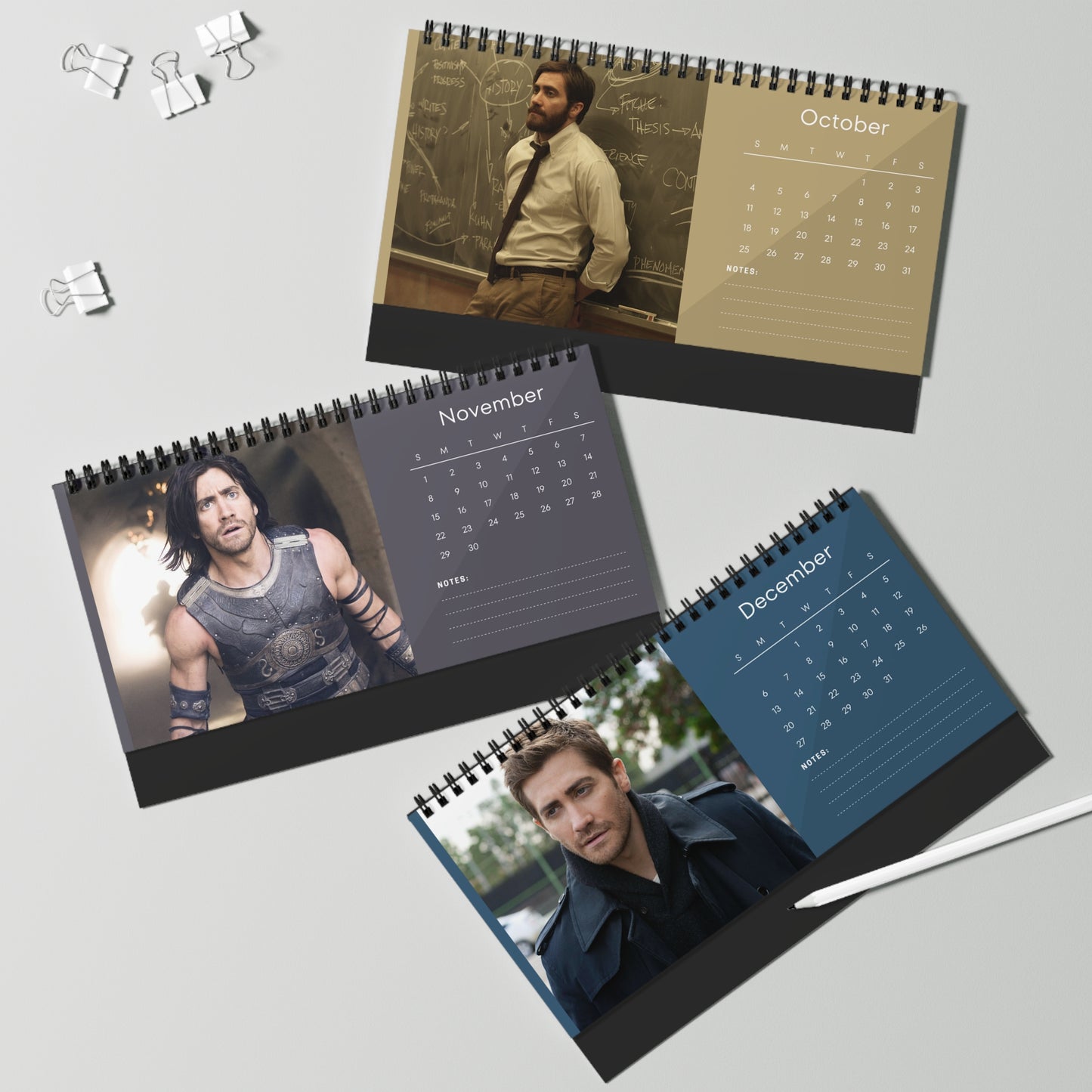 Jake Gyllenhaal 2026 Desk Calendar | Celebrity Spiral Bound Photo Calendar | Fan Collectible Gift | Stylish Desk & Office Décor