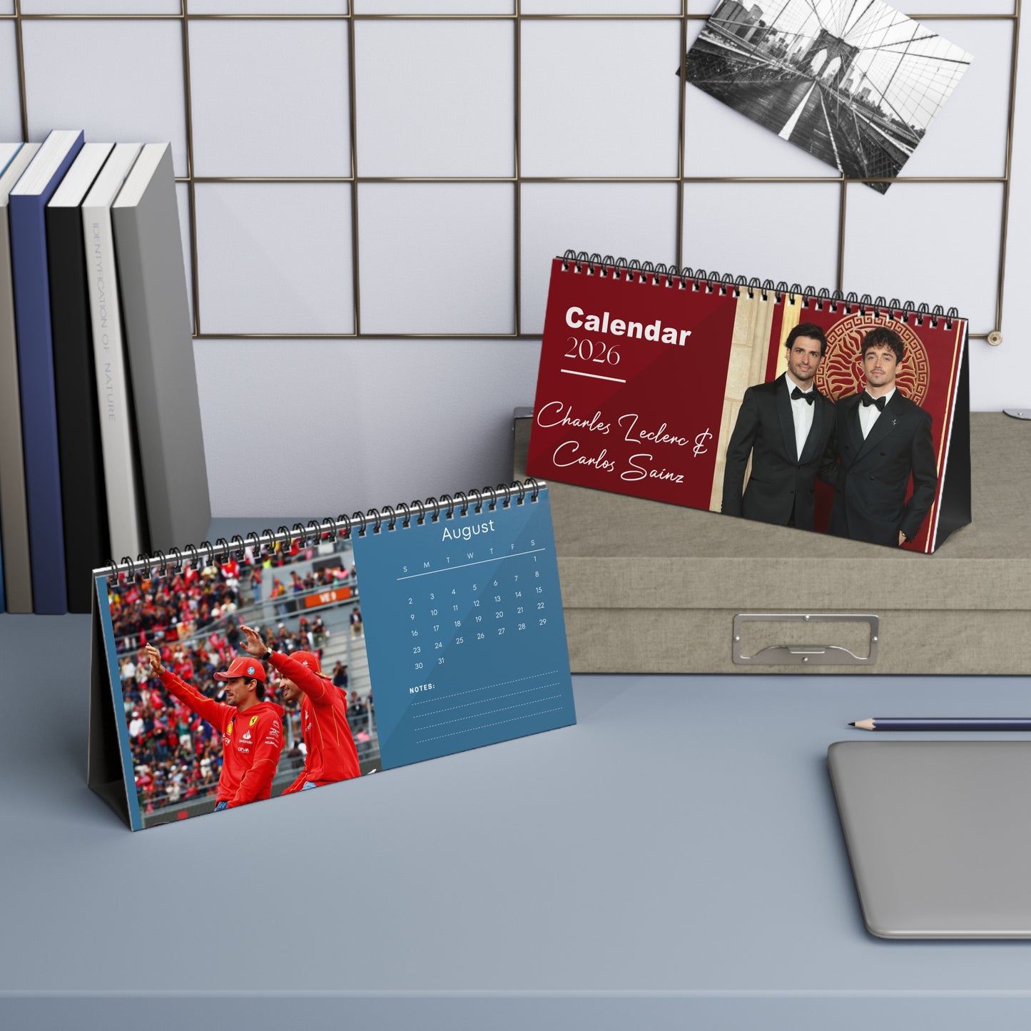 Charles Leclerc & Carlos Sainz 2026 Desk Calendar |Premium Spiral Bound F1 Celebrity Photo Calendar | Ferrari Drivers Fan Gift
