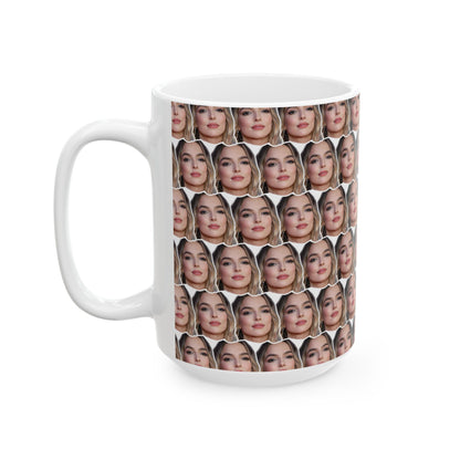 Jodie Comer Face Pattern Ceramic Mug | Unique Gift for Jodie Comer Fans