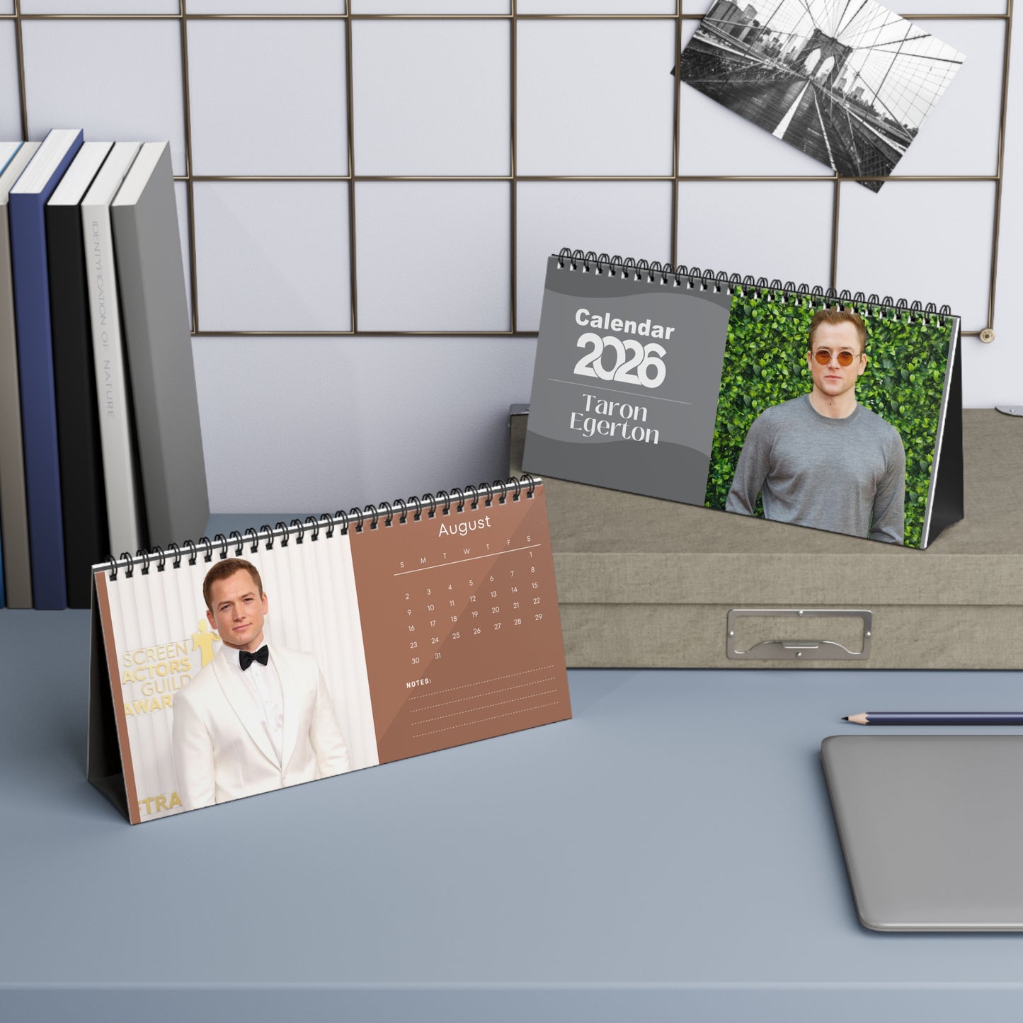 Taron Egerton 2026 Desk Calendar | Premium Spiral Bound Celebrity Photo Calendar | Collectible Fan Gift | Stylish Desk & Office Décor