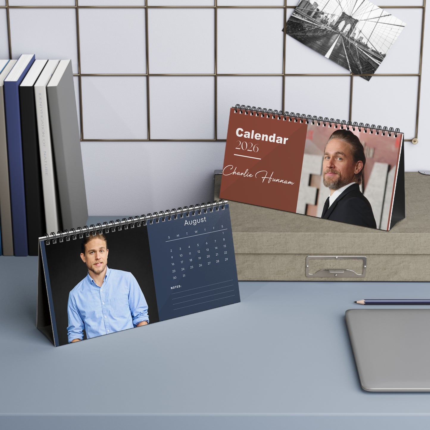 Charlie Hunnam 2026 Desk Calendar | Premium Spiral Bound Celebrity Photo Calendar | High-Quality Fan Gift & Desk Décor