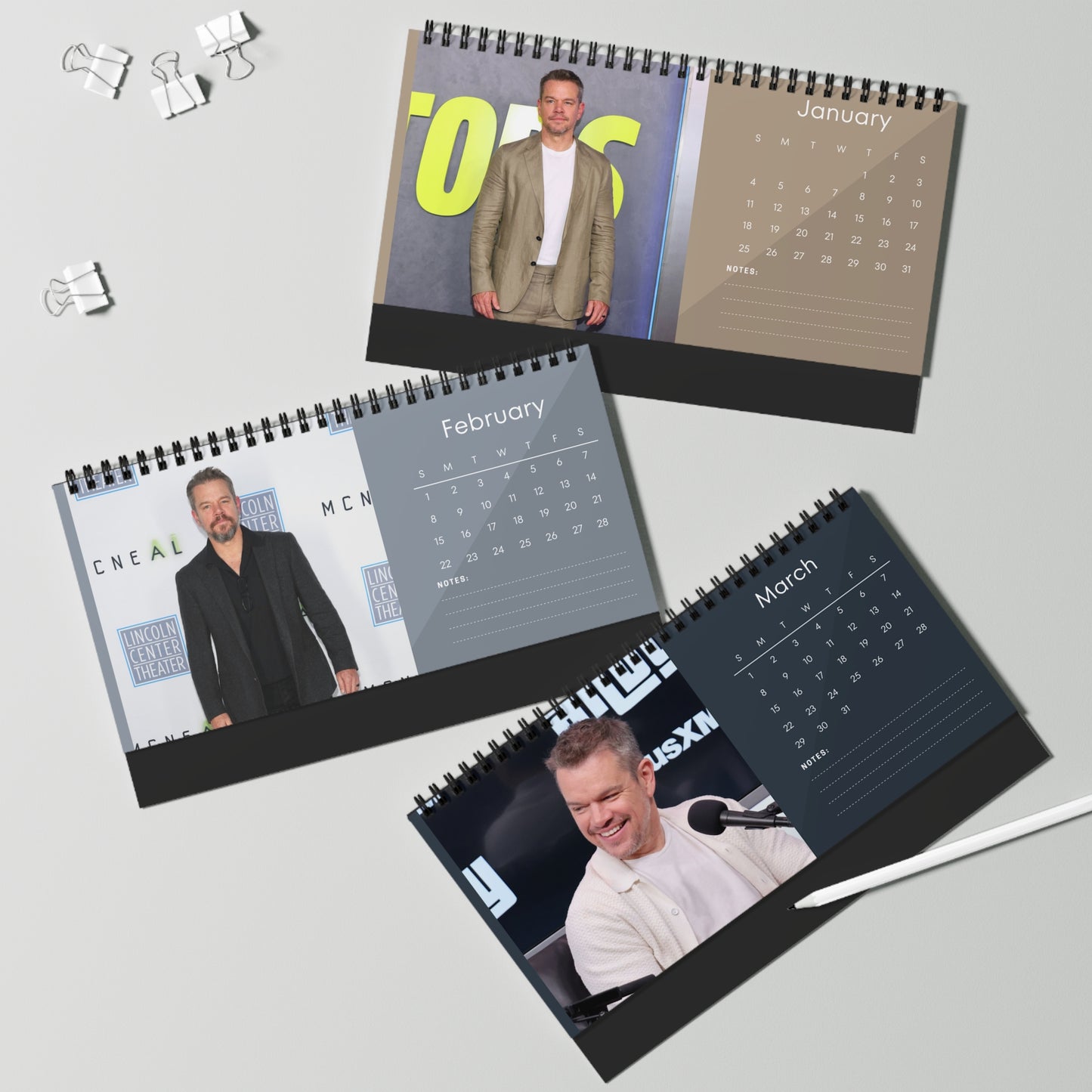 Matt Damon 2026 Desk Calendar | Premium Spiral Bound Celebrity Photo Calendar | High-Quality Fan Gift & Desk Décor